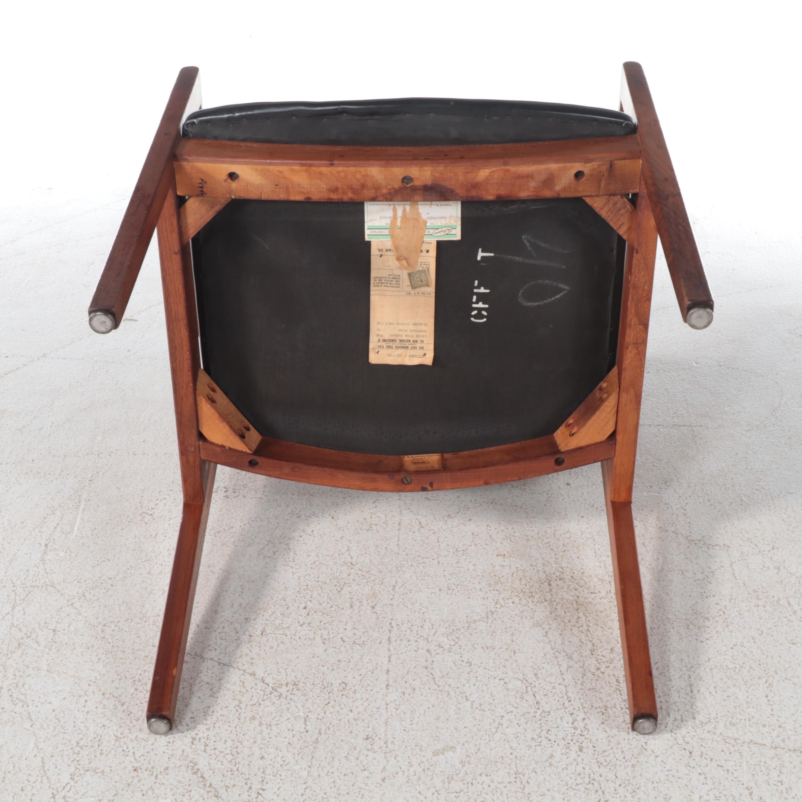 Pair of W.H. Gunlocke Chair Co. Mid Century Modern Walnut and Vinyl Armchairs