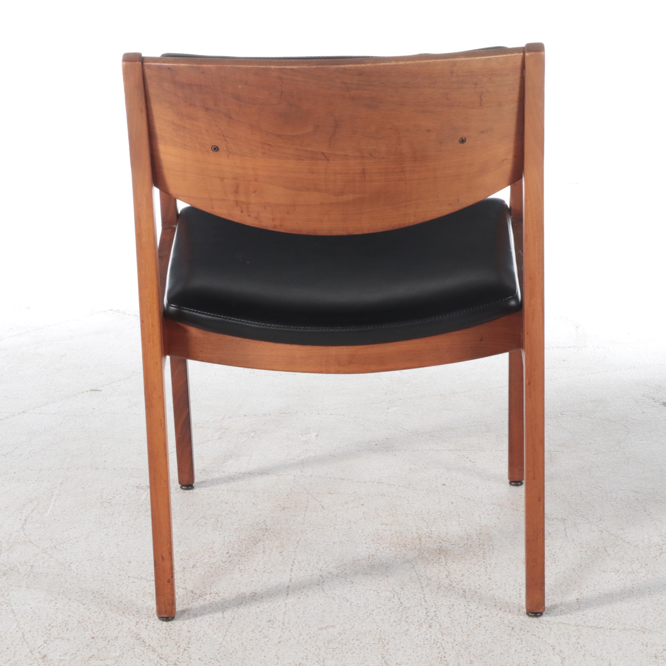 Pair of W.H. Gunlocke Chair Co. Mid Century Modern Walnut and Vinyl Armchairs