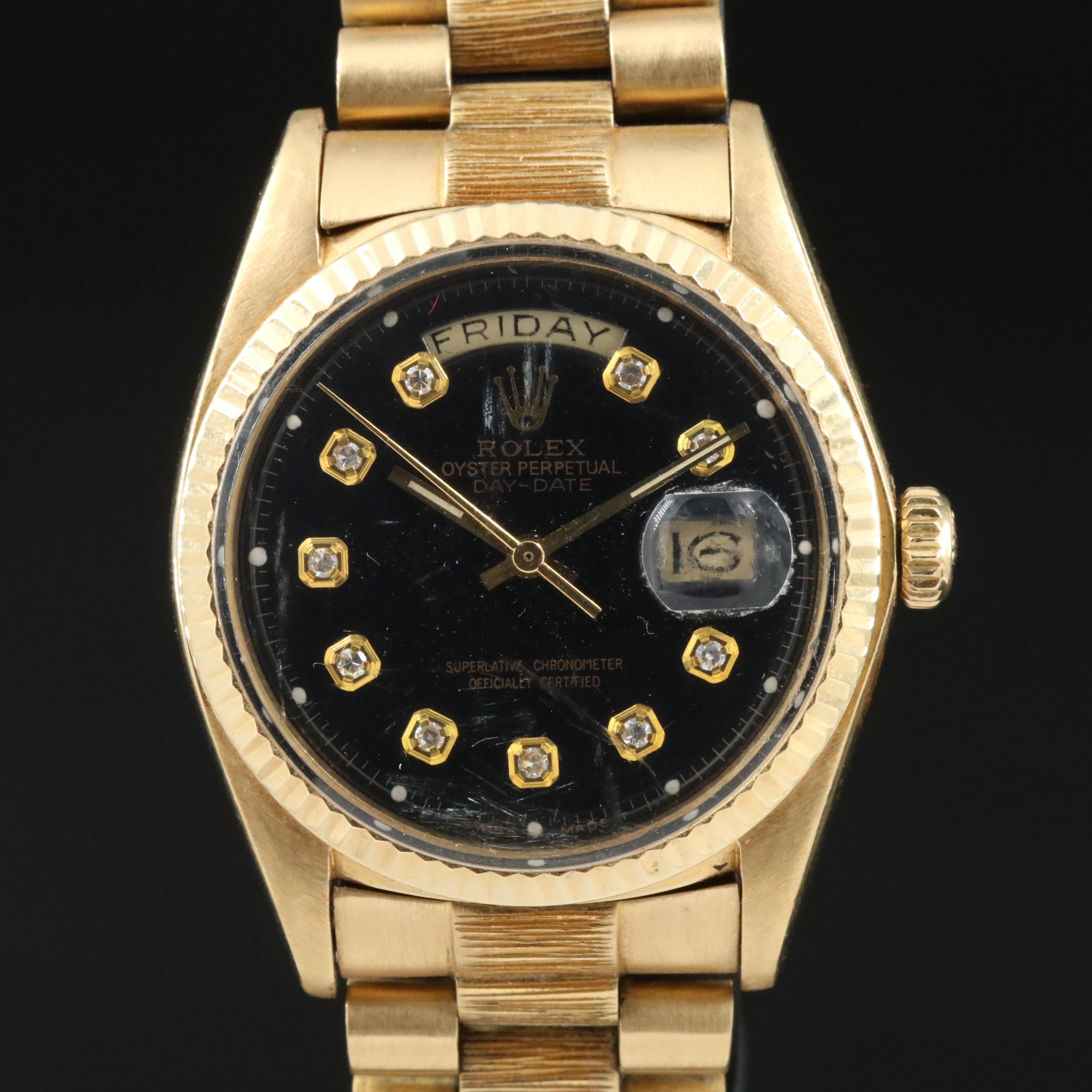 1974 Rolex Custom Diamond Dial Day-Date Watch