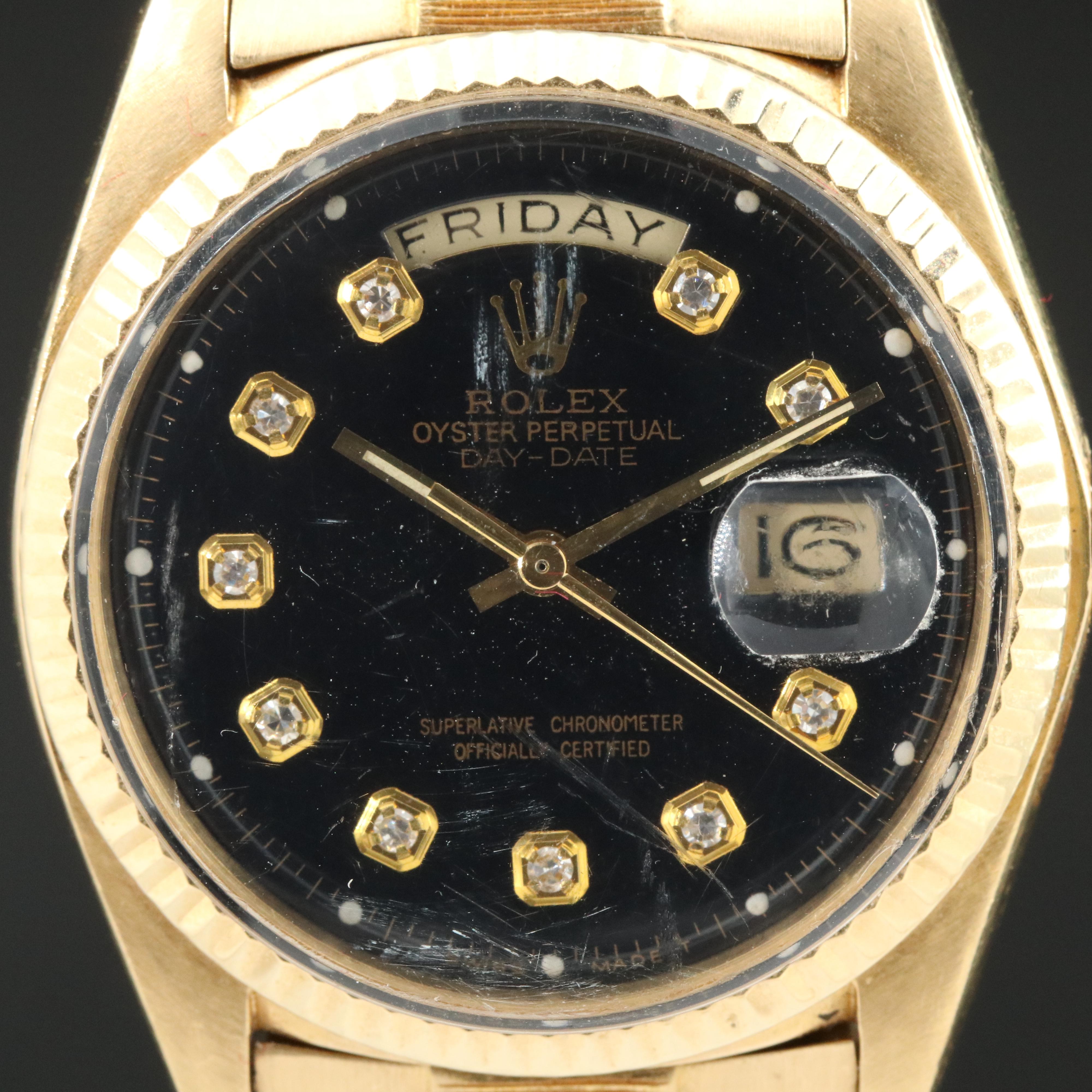 1974 Rolex Custom Diamond Dial Day-Date Watch