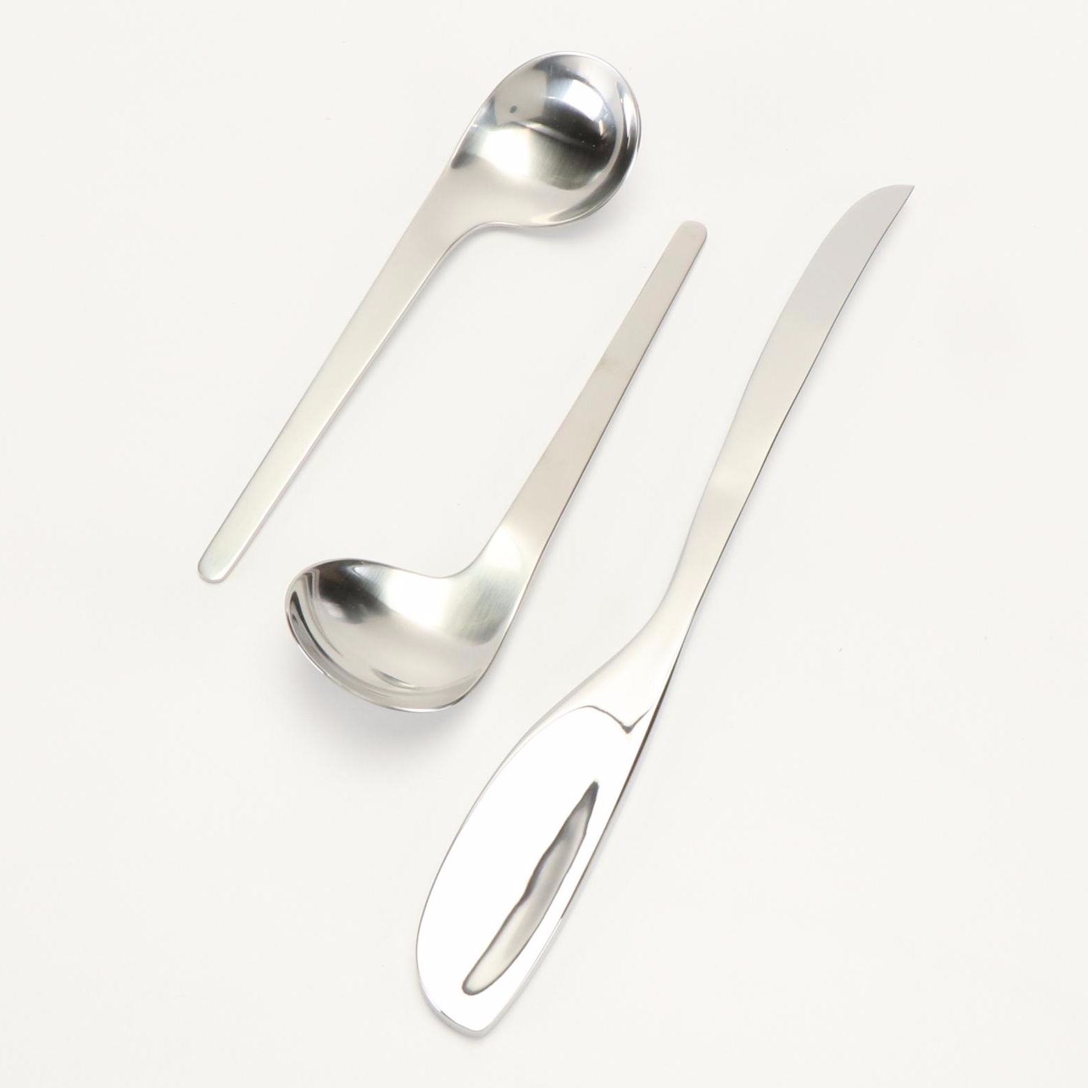 Georg Jensen Stainless Steel Cheese Knife, Dinner Knives and Left Handed Spoons