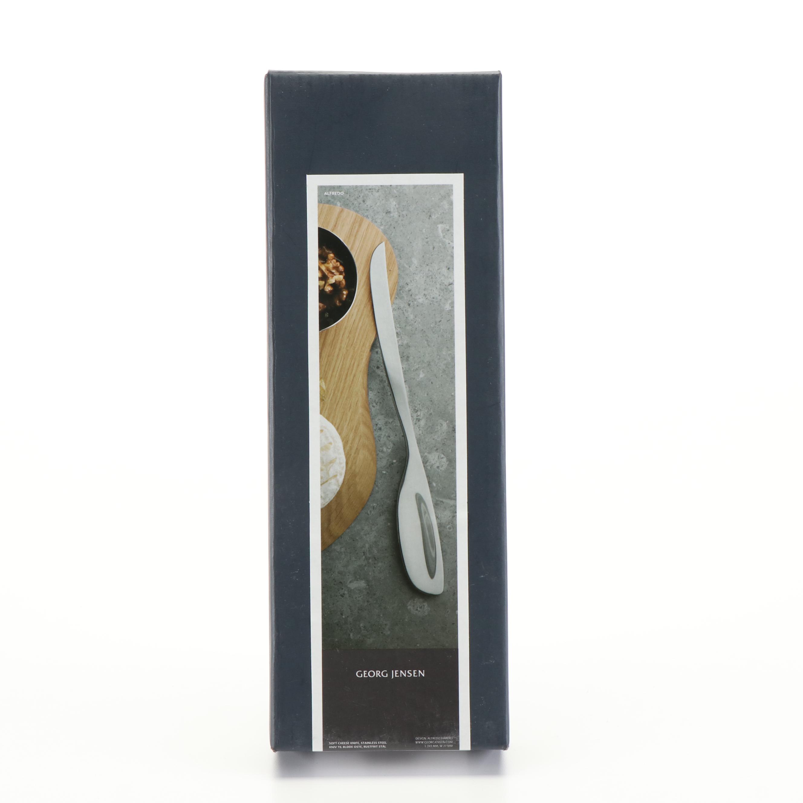 Georg Jensen Stainless Steel Cheese Knife, Dinner Knives and Left Handed Spoons