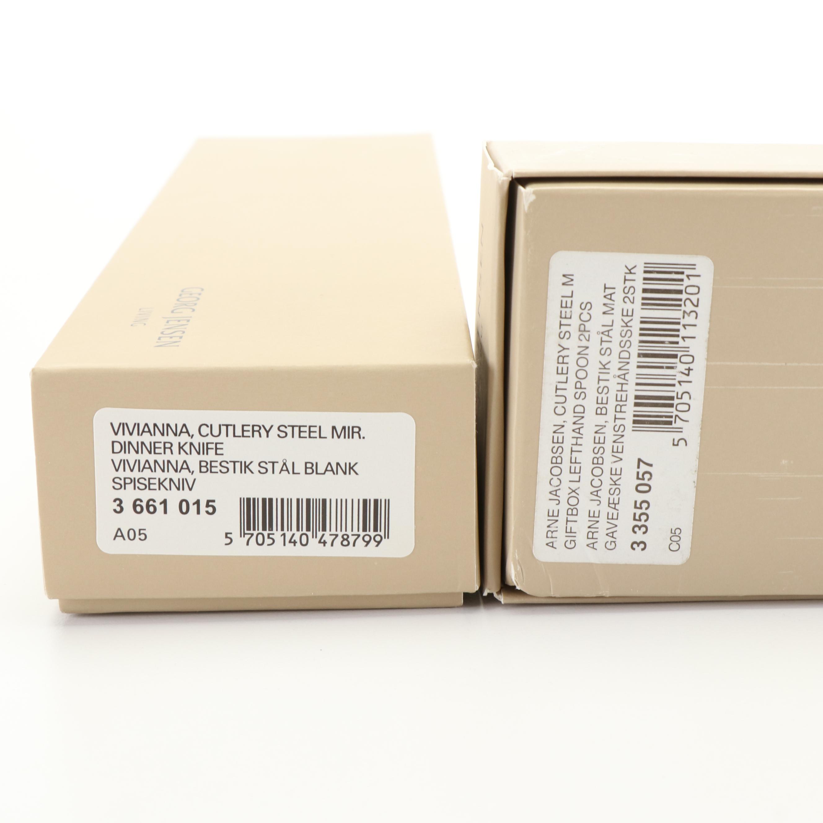 Georg Jensen Stainless Steel Cheese Knife, Dinner Knives and Left Handed Spoons