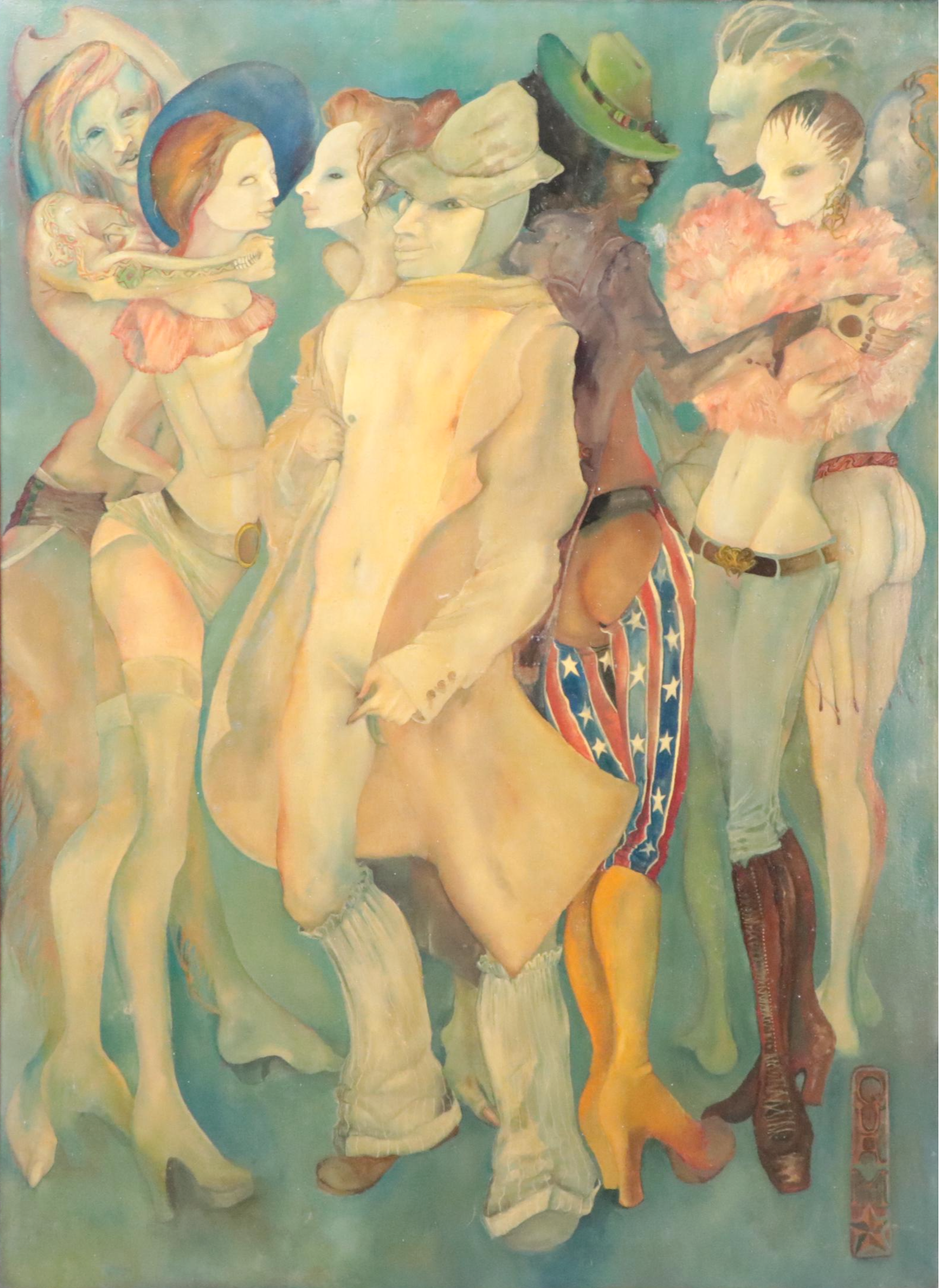 Mylo Quam Oil Painting of Stylized Theatrical Figures