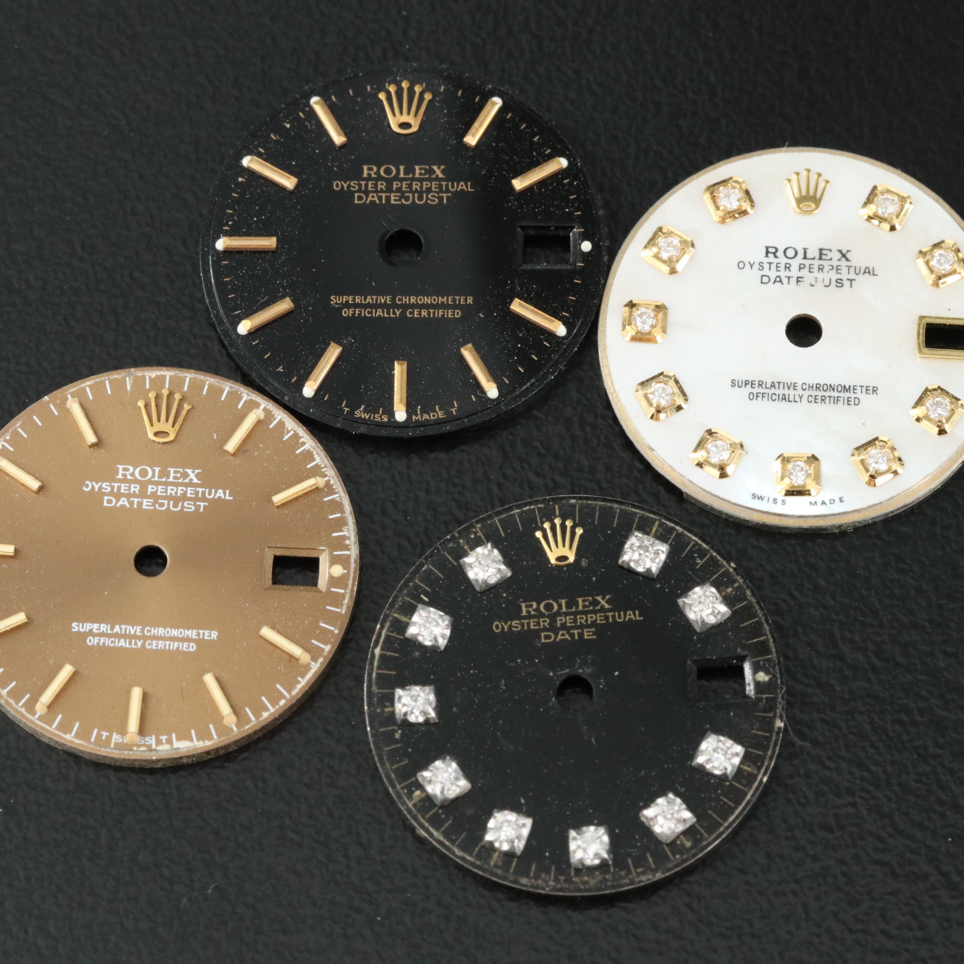 Two 19.8mm Rolex Datejust Watch Dials and Five Aftermarket Diamond Rolex Dials