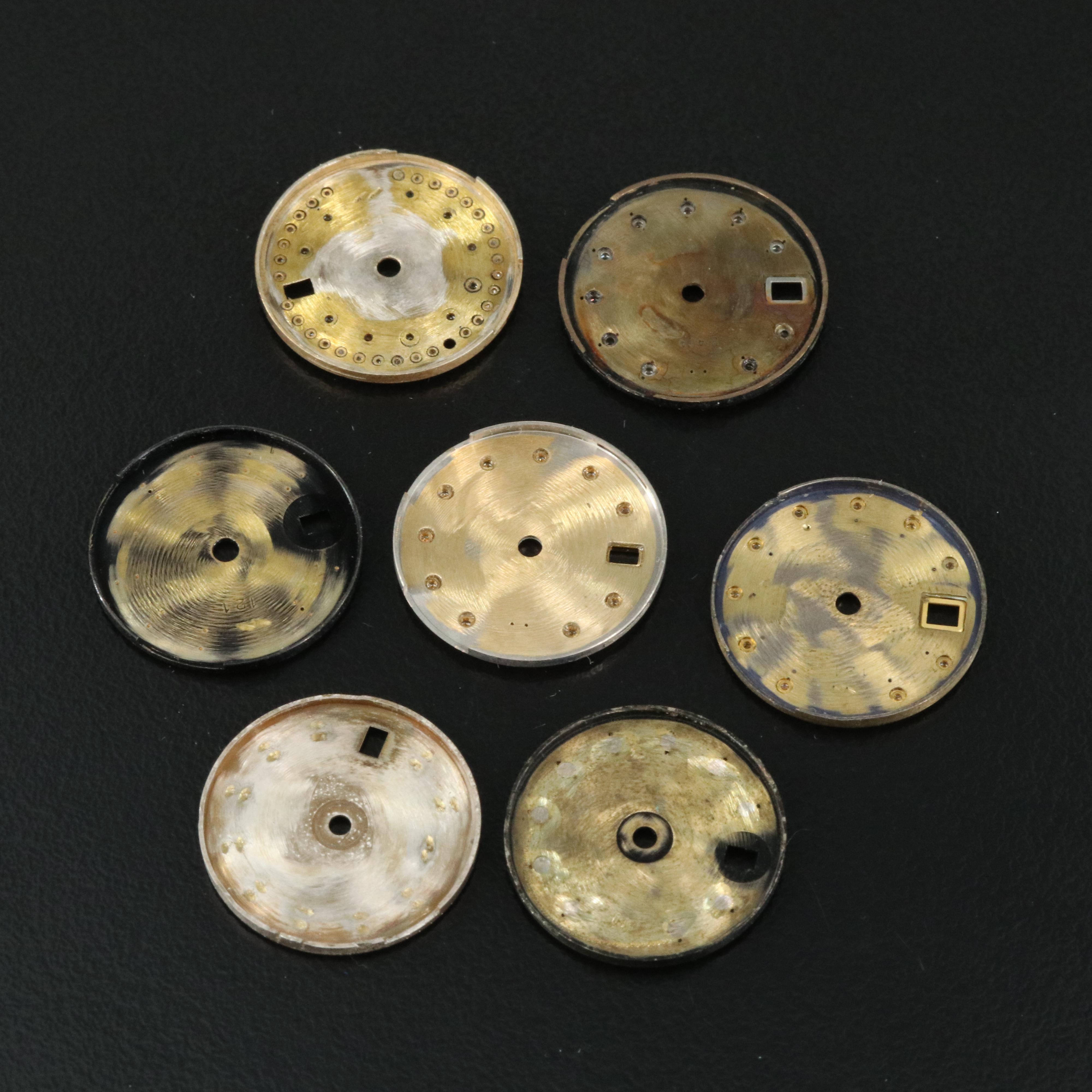 Two 19.8mm Rolex Datejust Watch Dials and Five Aftermarket Diamond Rolex Dials