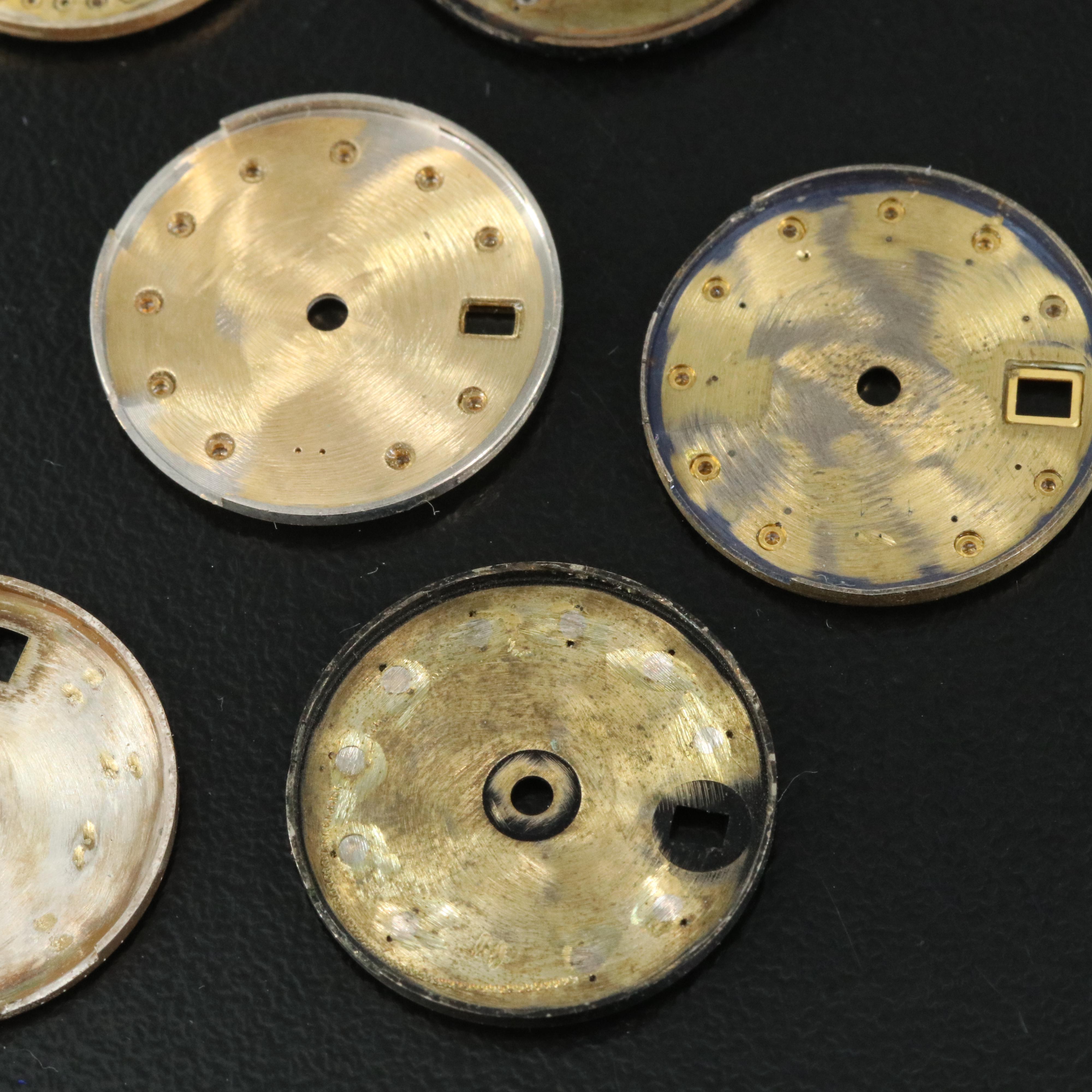 Two 19.8mm Rolex Datejust Watch Dials and Five Aftermarket Diamond Rolex Dials