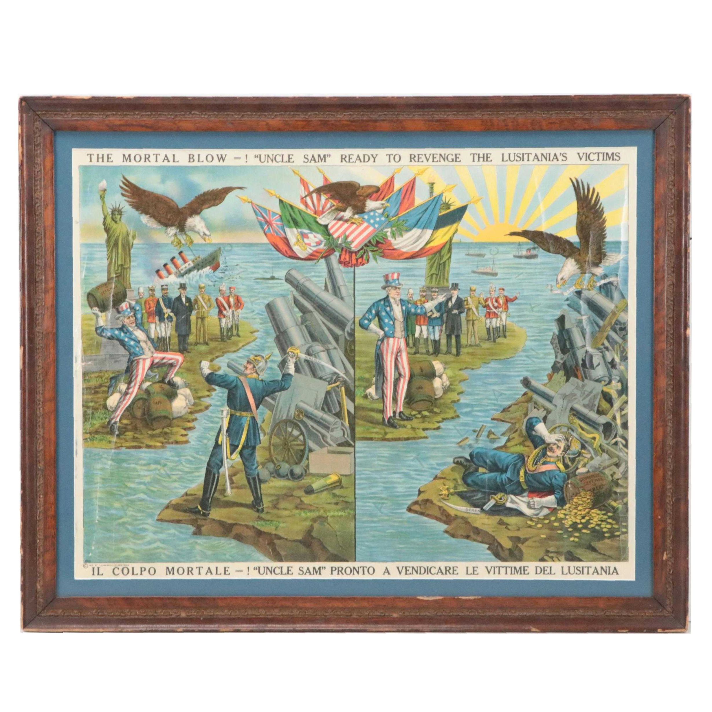 World War I Uncle Sam Propaganda Lithograph Poster, Circa 1917