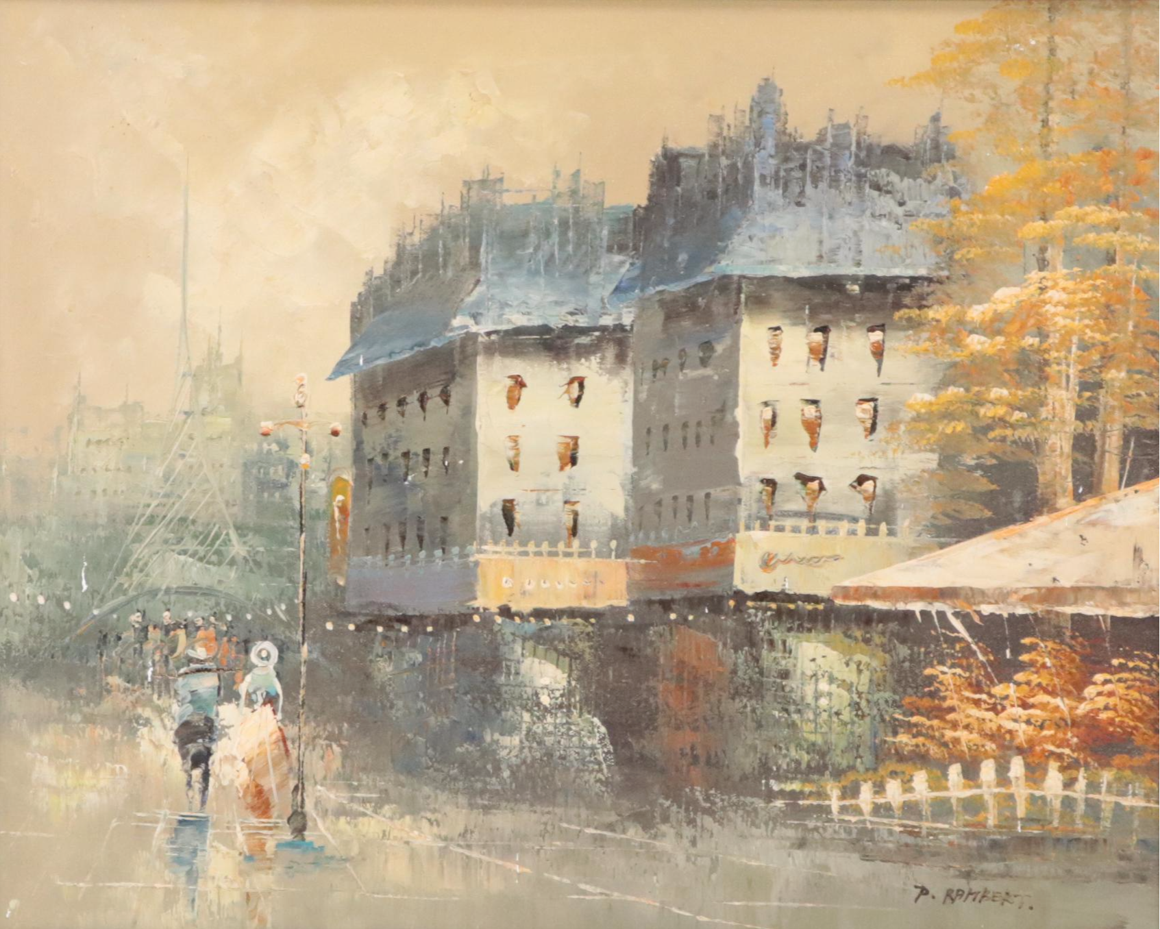P. Rambert Parisian Street Scene Oil Painting