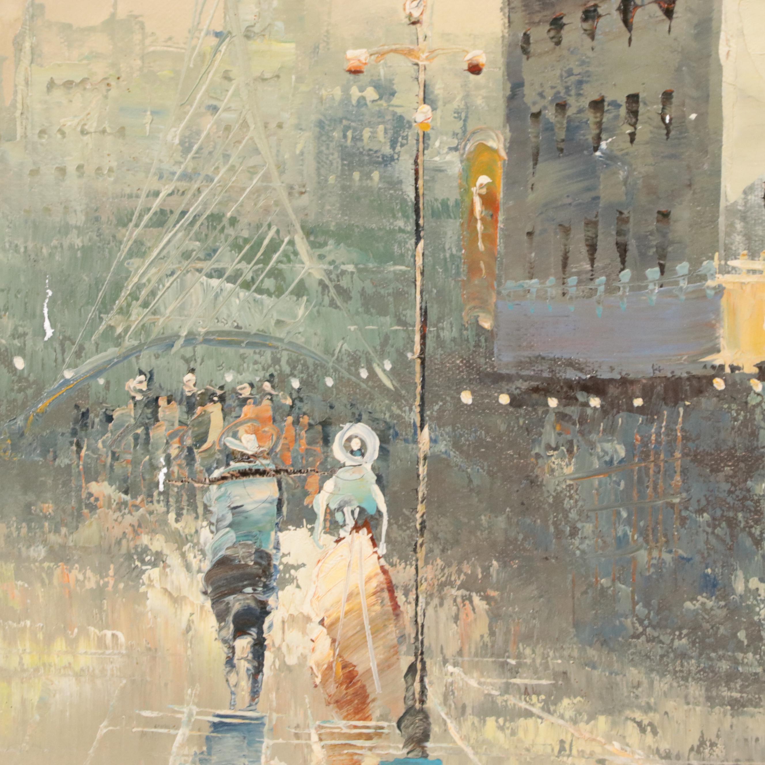 P. Rambert Parisian Street Scene Oil Painting