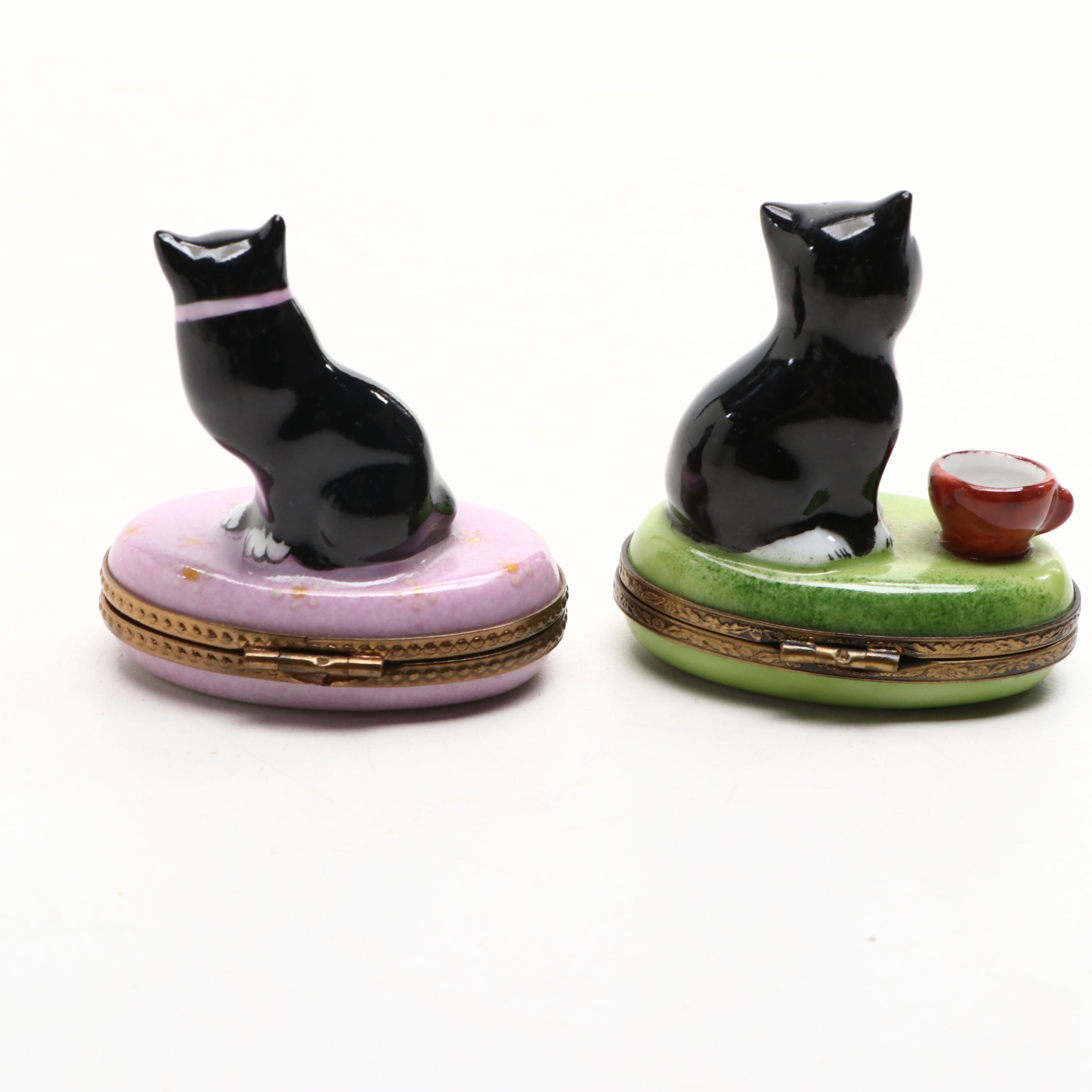 Chamart and Other Hand-Painted Porcelain Cat Limoges Boxes