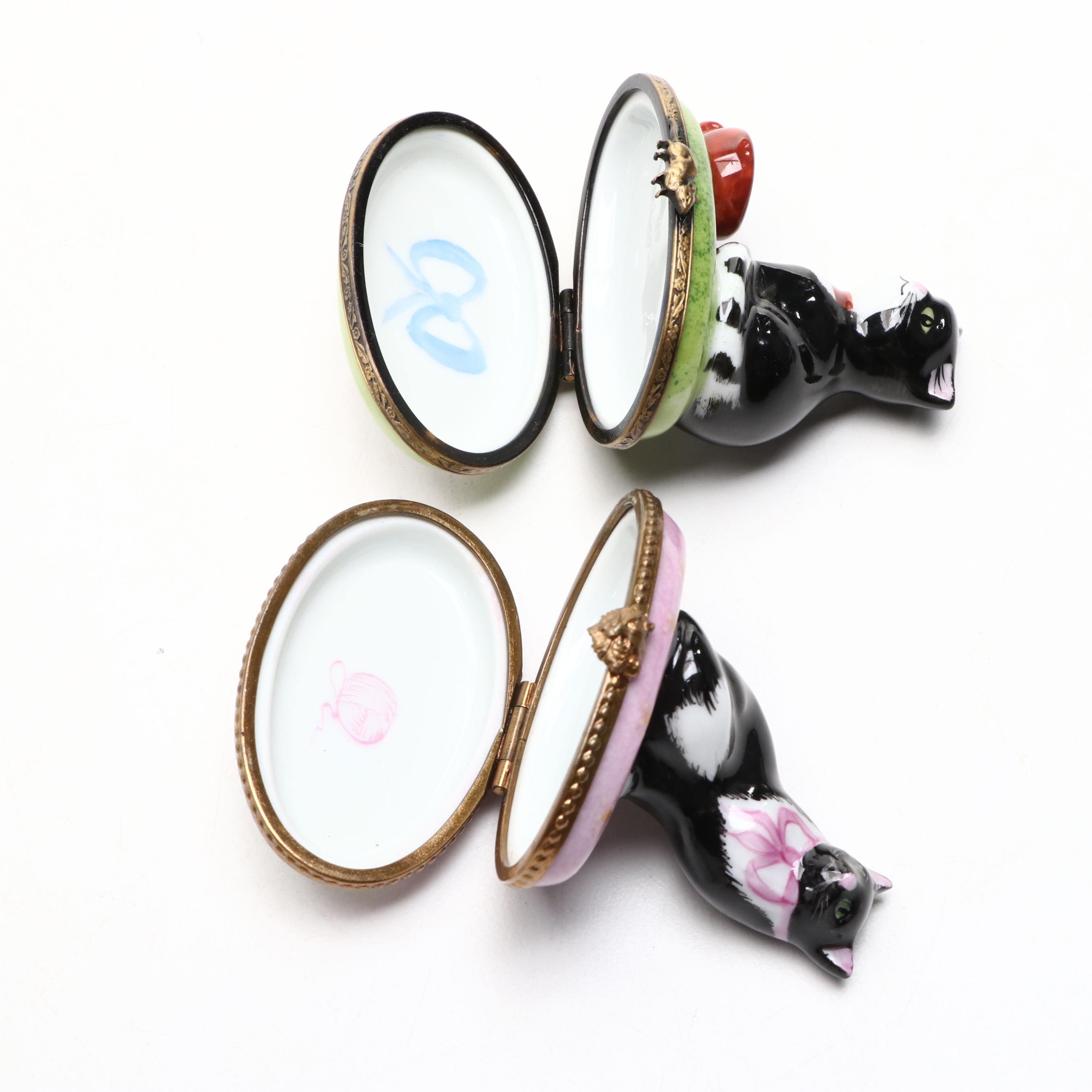 Chamart and Other Hand-Painted Porcelain Cat Limoges Boxes