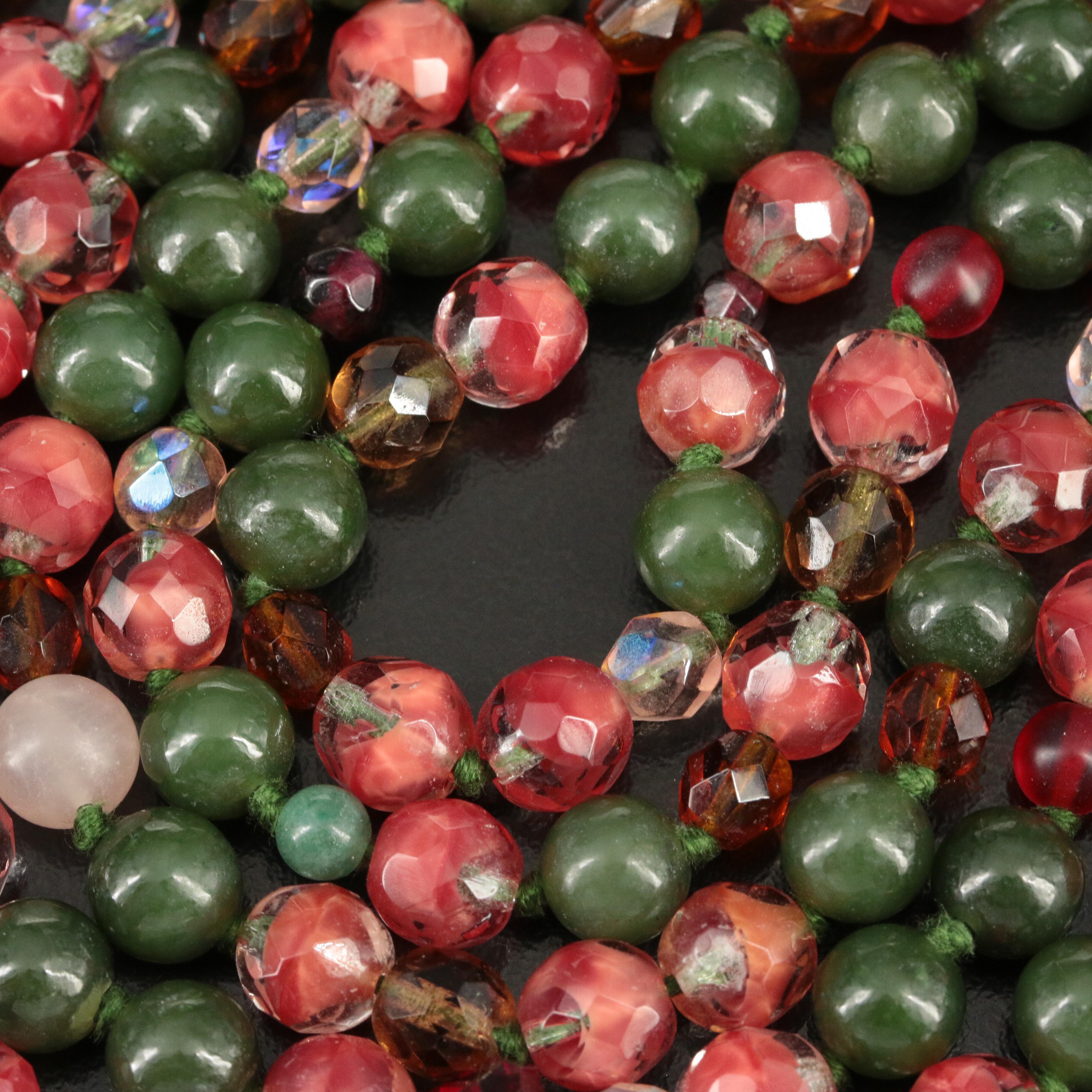 1960s Gemstone and Vintage Glass Torsade Necklace Featuring Enamel Thistle Clasp