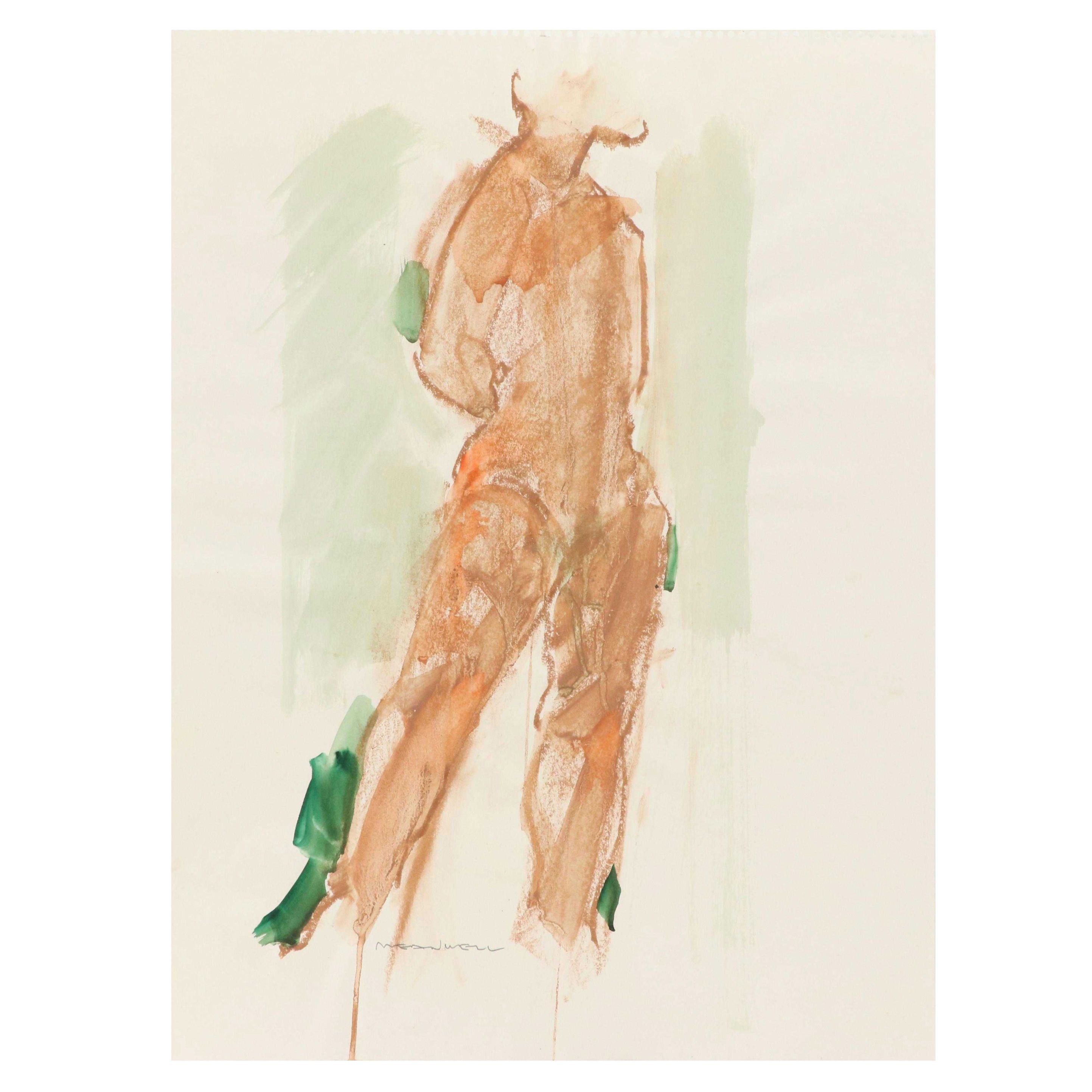 Jack Meanwell Mixed Media Drawing of Nude Figure, Late 20th Century