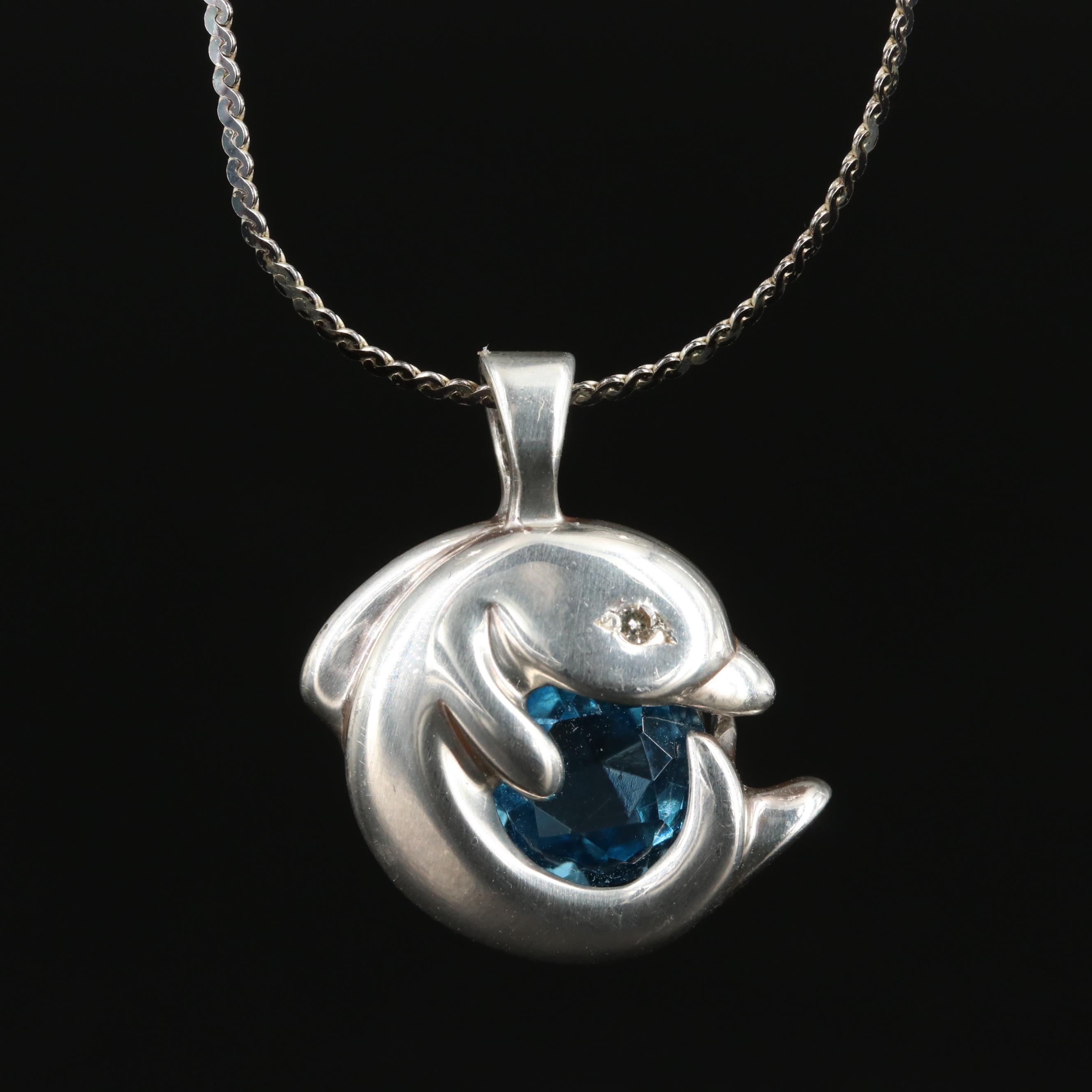 Gorham Sterling Quartz Dolphin Pendant with Serpentine Chain