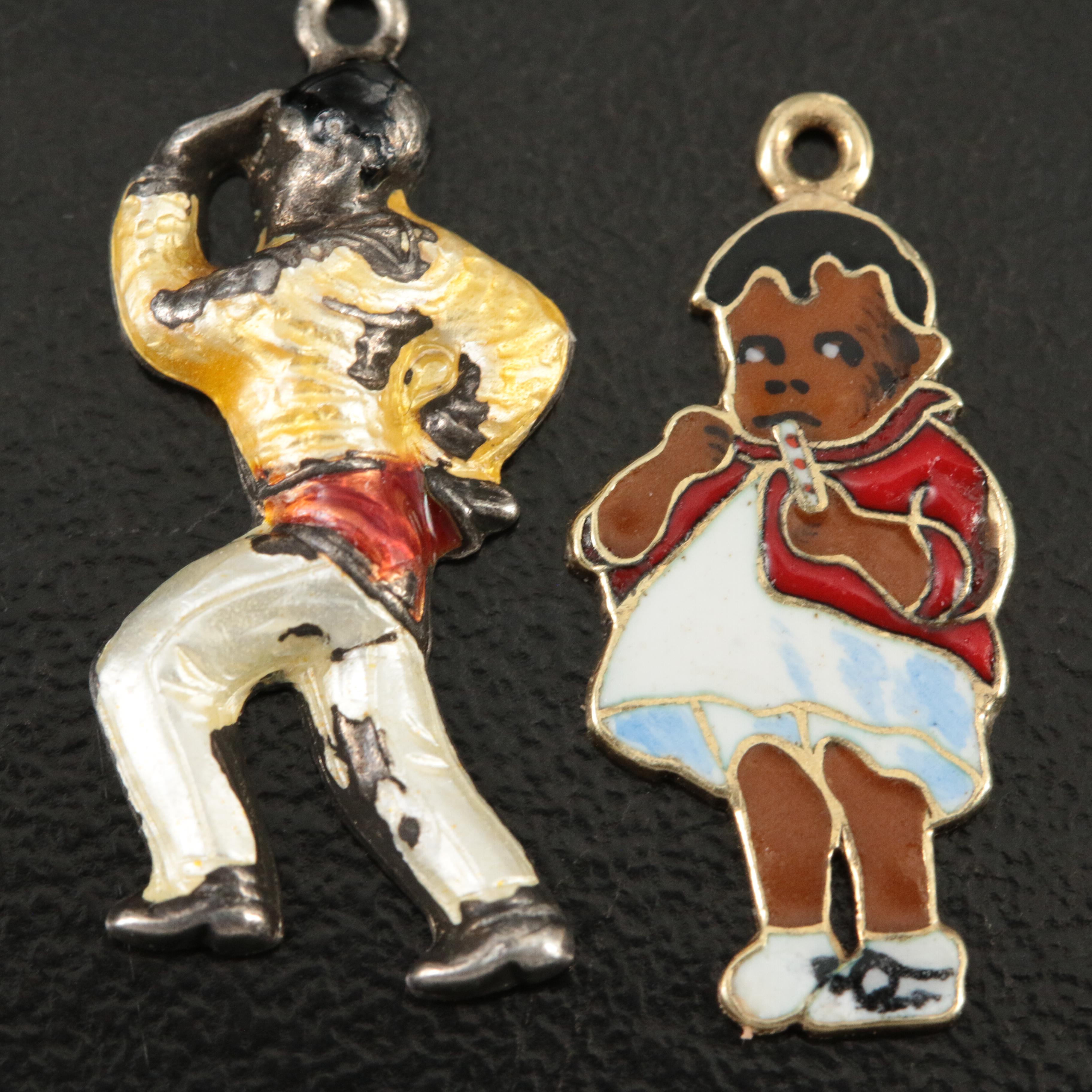 Selection of  Enamel Charms Including Vintage 14K Cartier Owl