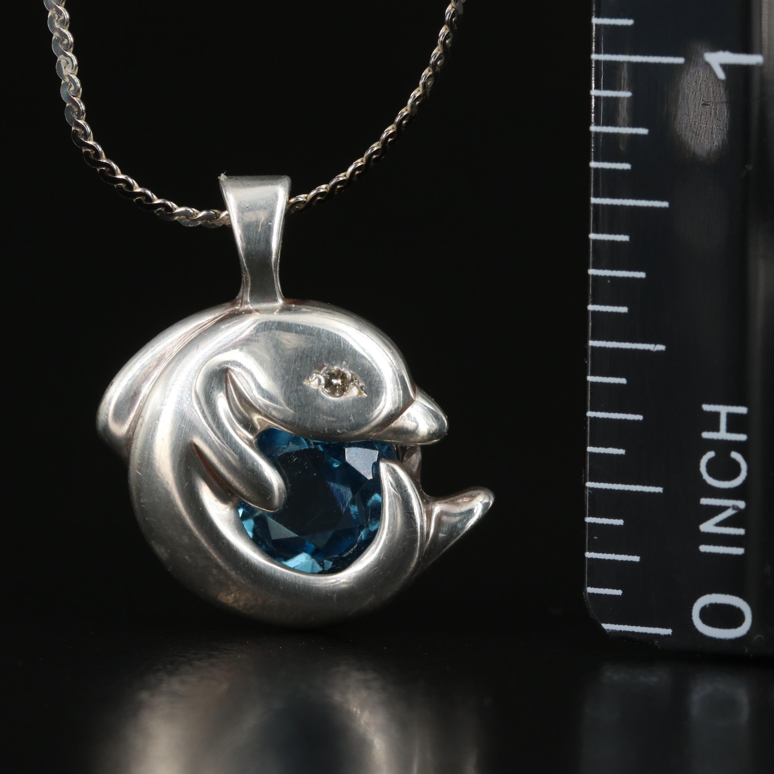 Gorham Sterling Quartz Dolphin Pendant with Serpentine Chain