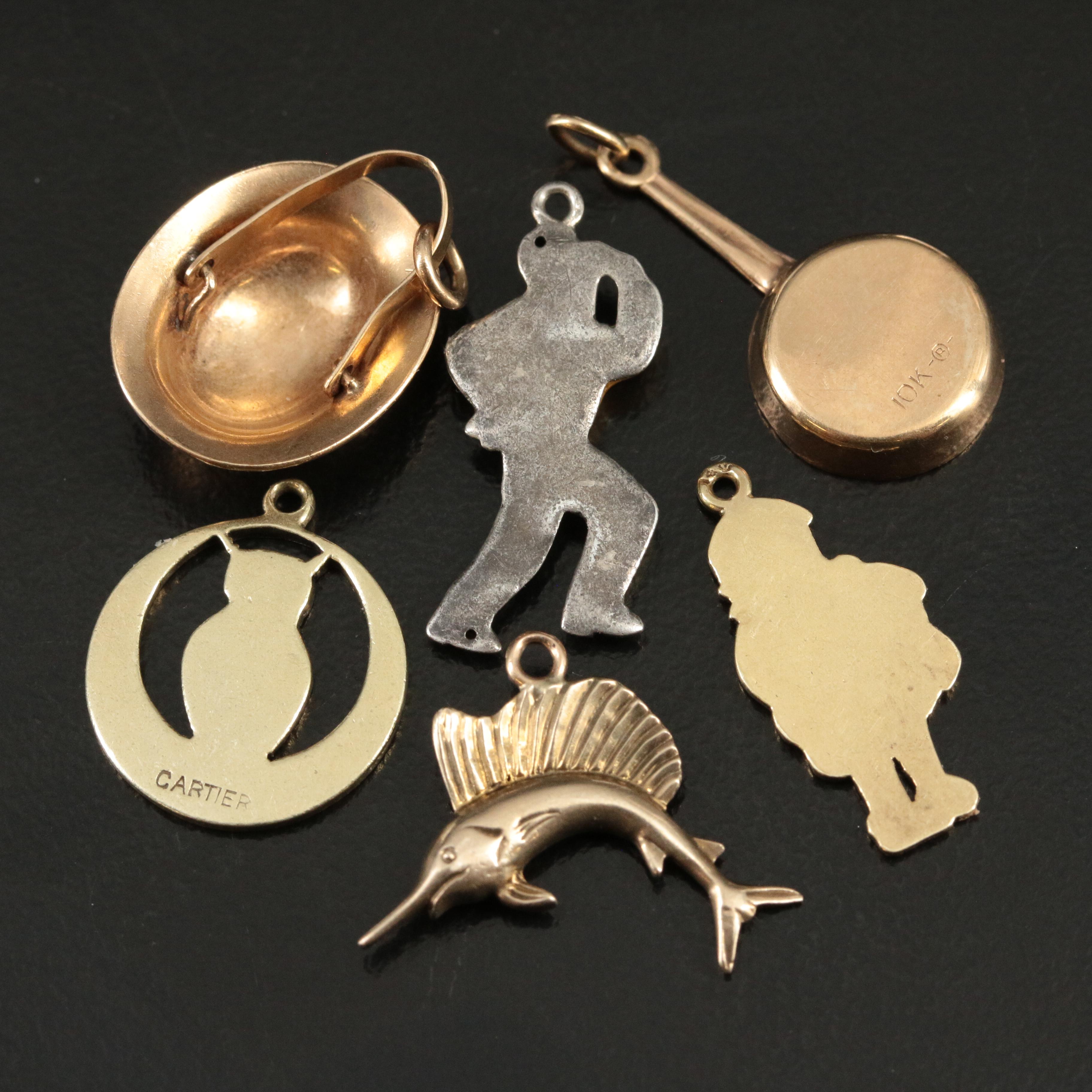 Selection of  Enamel Charms Including Vintage 14K Cartier Owl