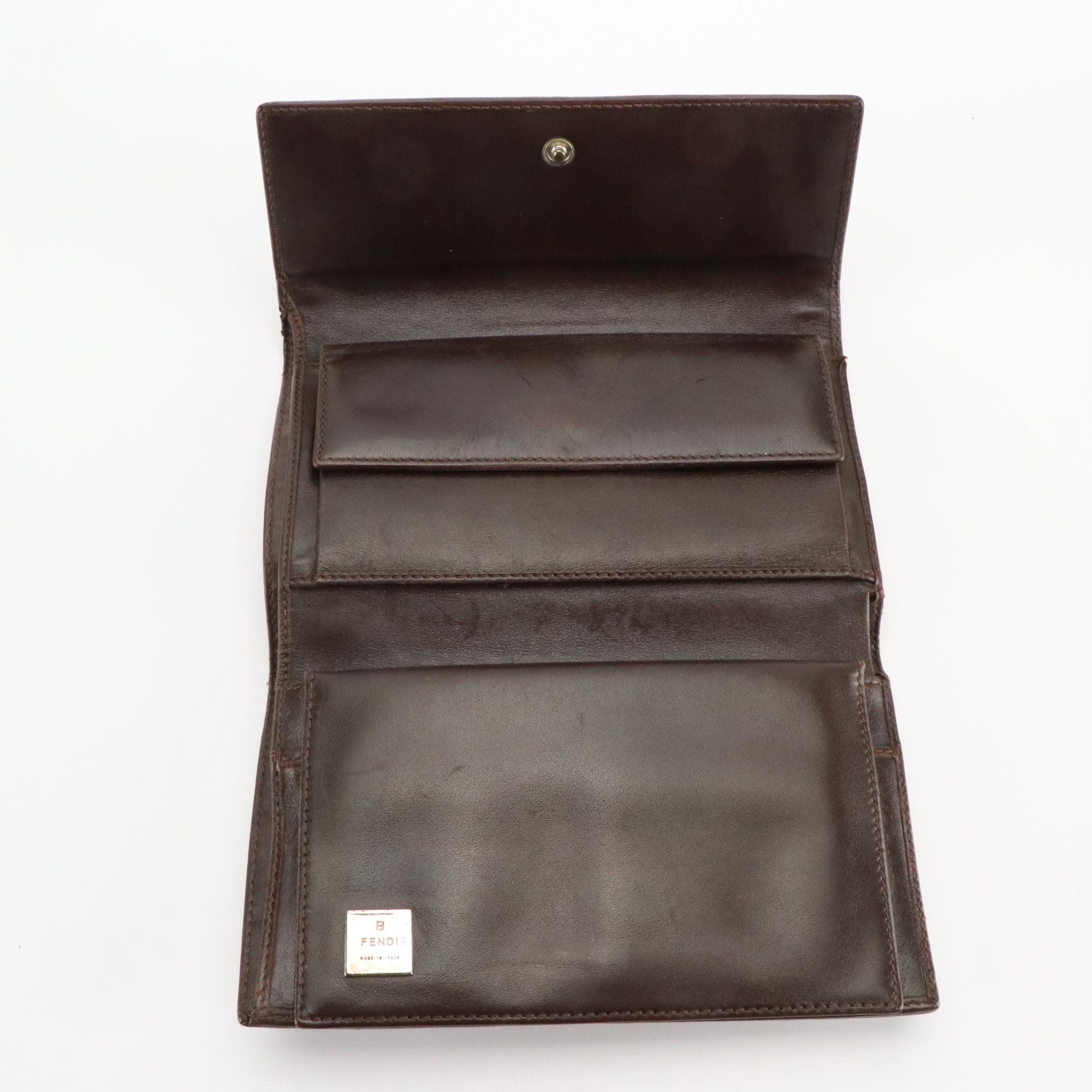 Fendi Trifold Compact Wallet in Zucca Canvas and Leather