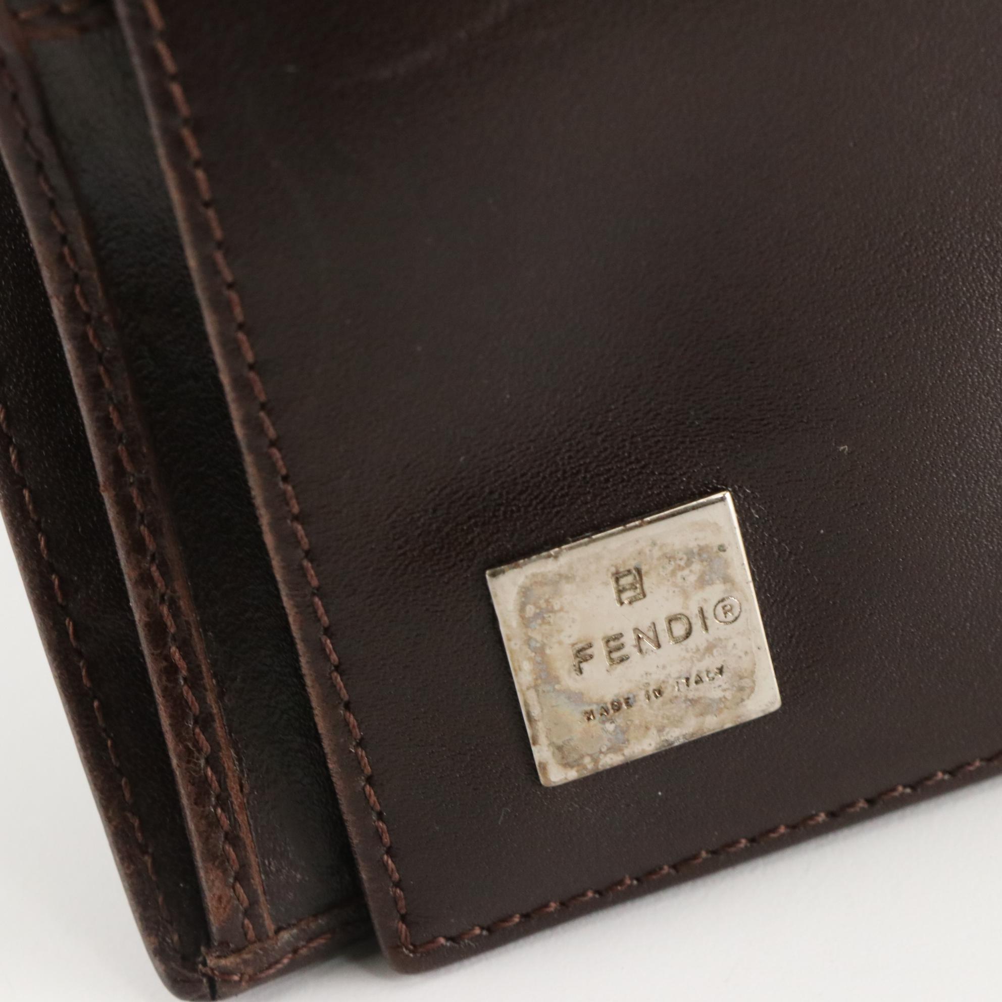 Fendi Trifold Compact Wallet in Zucca Canvas and Leather