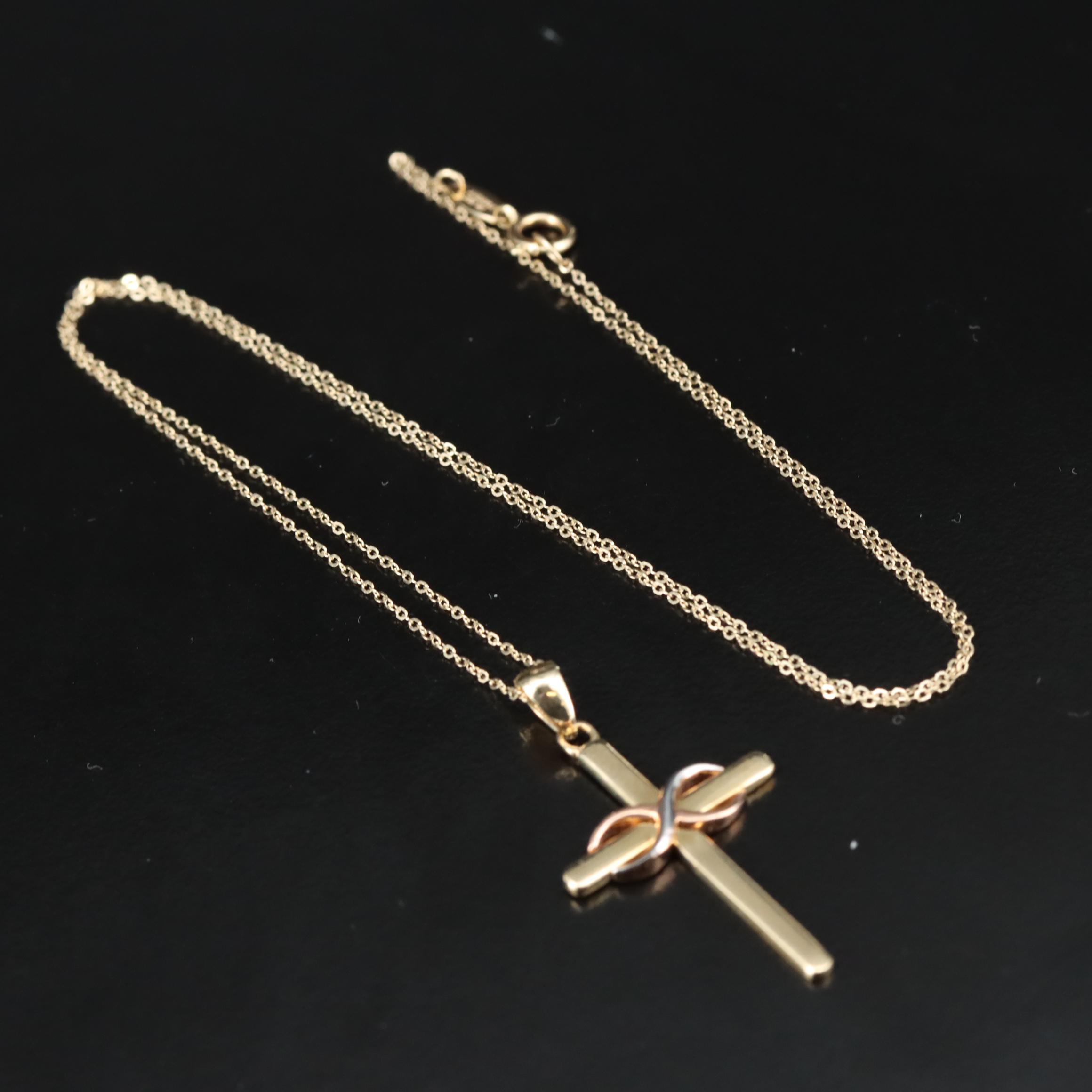 14K Infinity Cross Pendant Necklace
