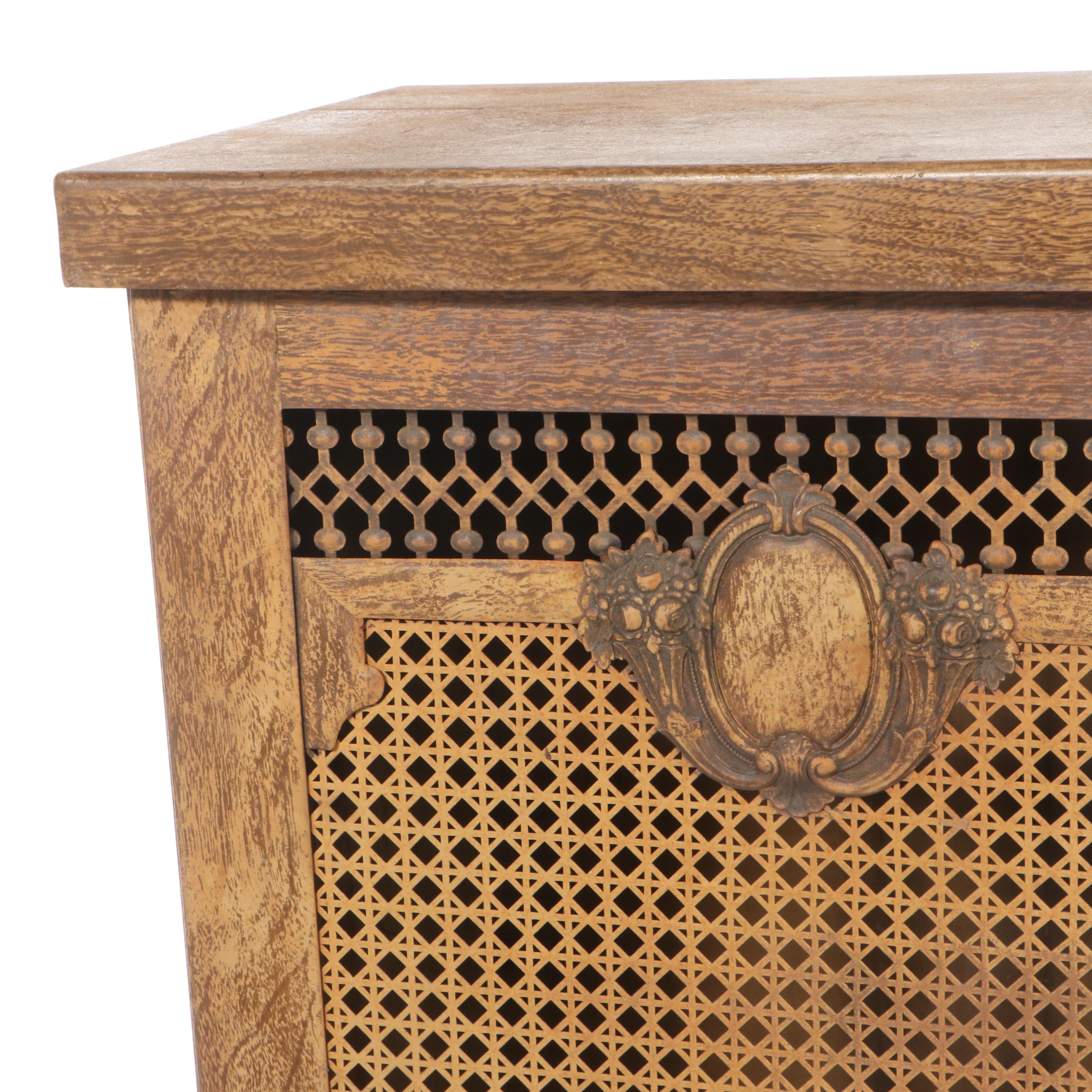 Acme Hollywood Regency Style Faux Wood Painted Metal Radiator Cover, Mid-20th C.