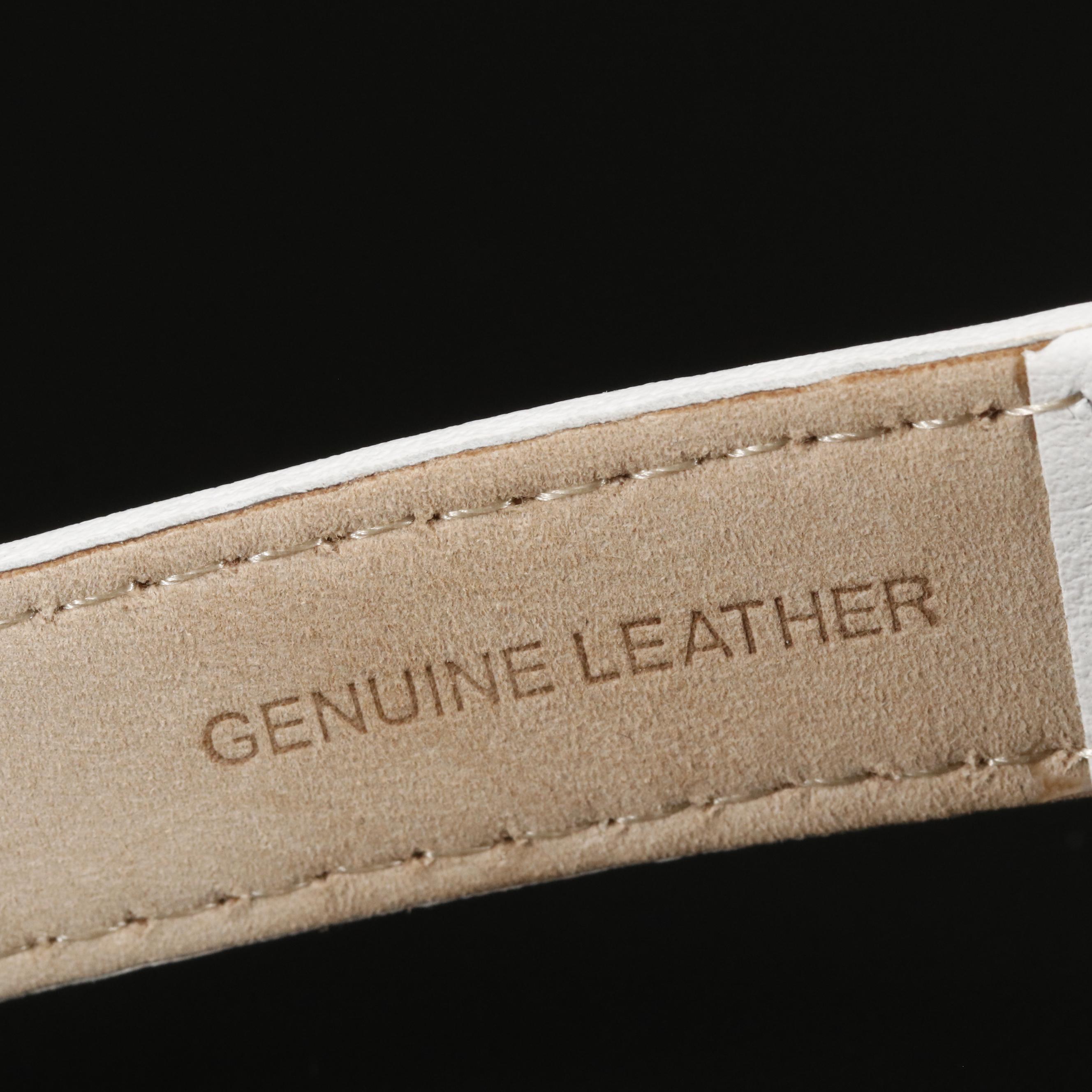 Timex Marlin Mechanical Watch with Silver Tone Dial and White Leather Strap