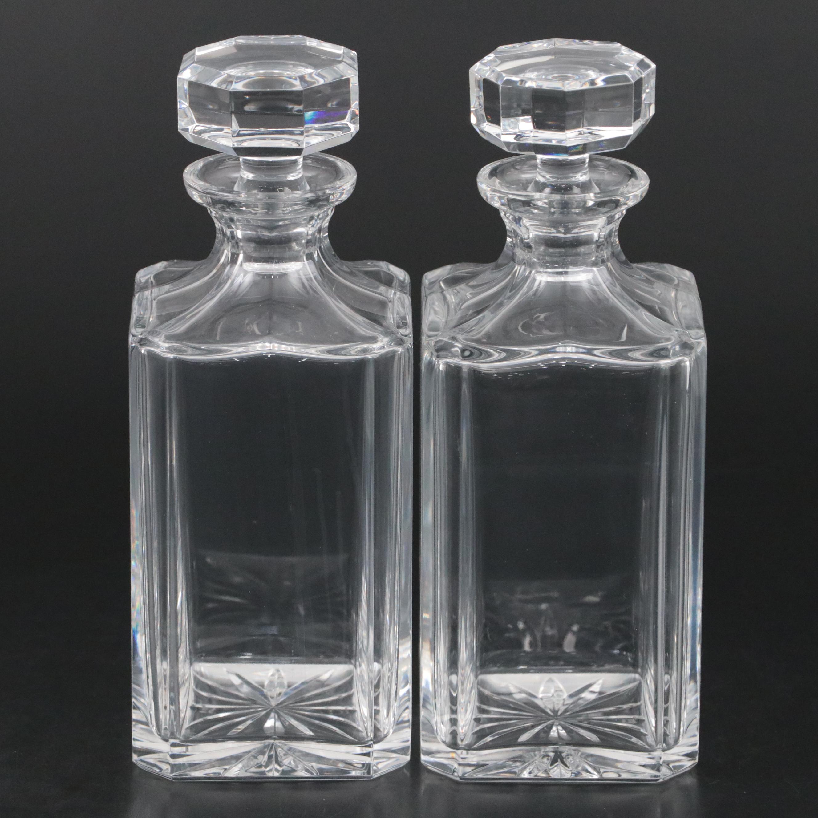 Cartier Crystal Decanters with Italian-Made Burgundy Leather and Brass Tantalus