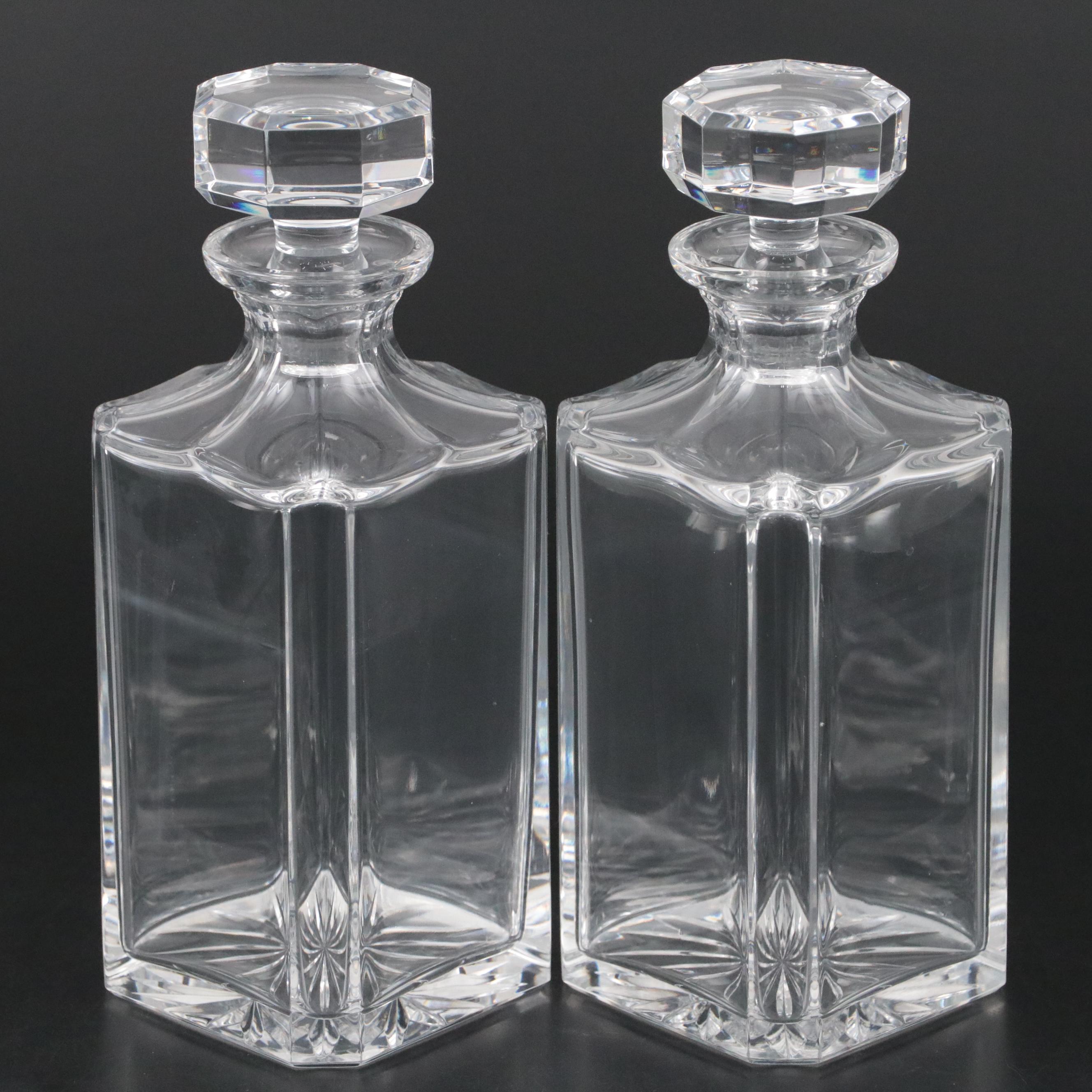 Cartier Crystal Decanters with Italian-Made Burgundy Leather and Brass Tantalus
