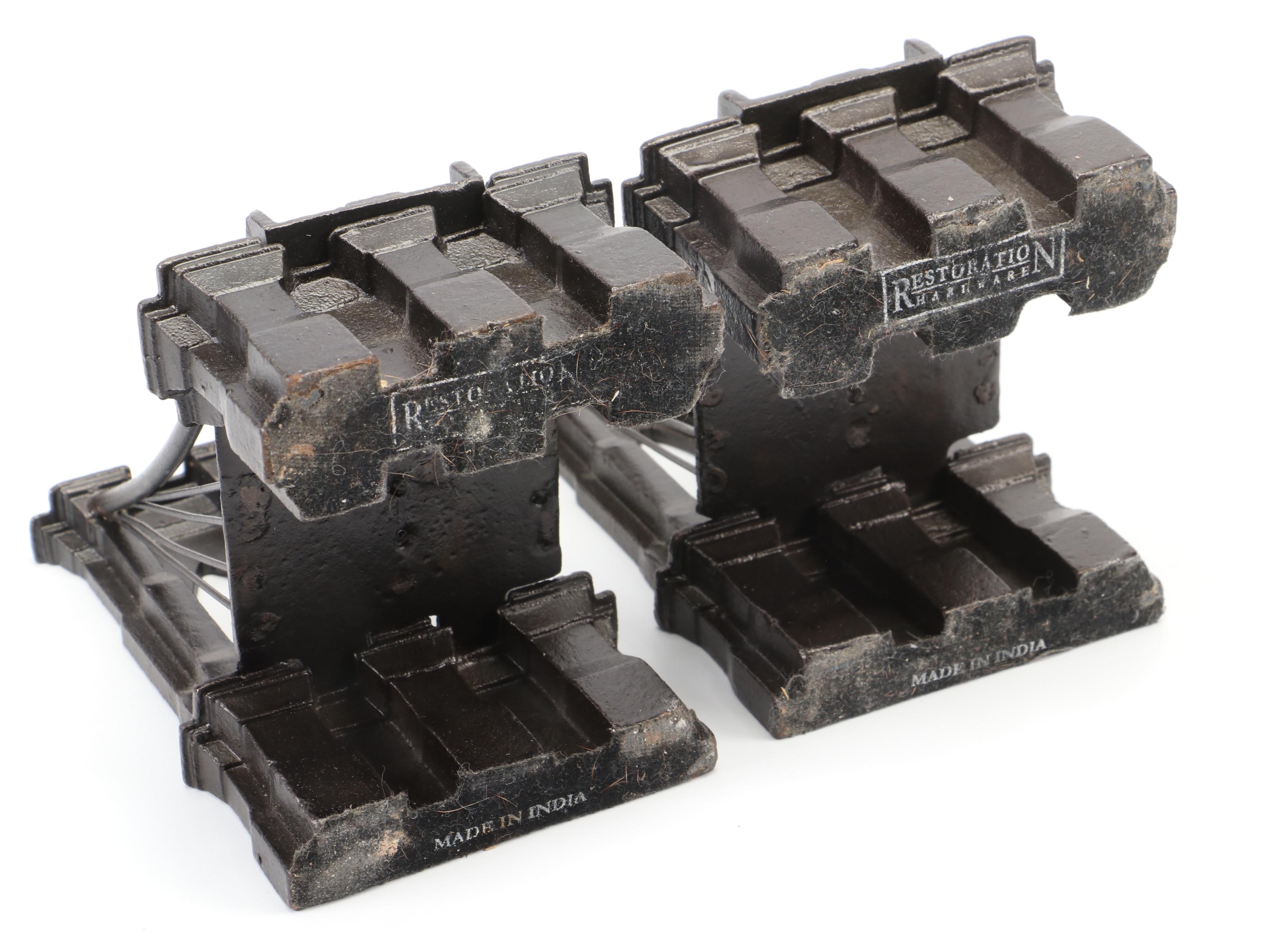 Restoration Hardware Industrial Style Brooklyn Bridge Cast Iron Bookends