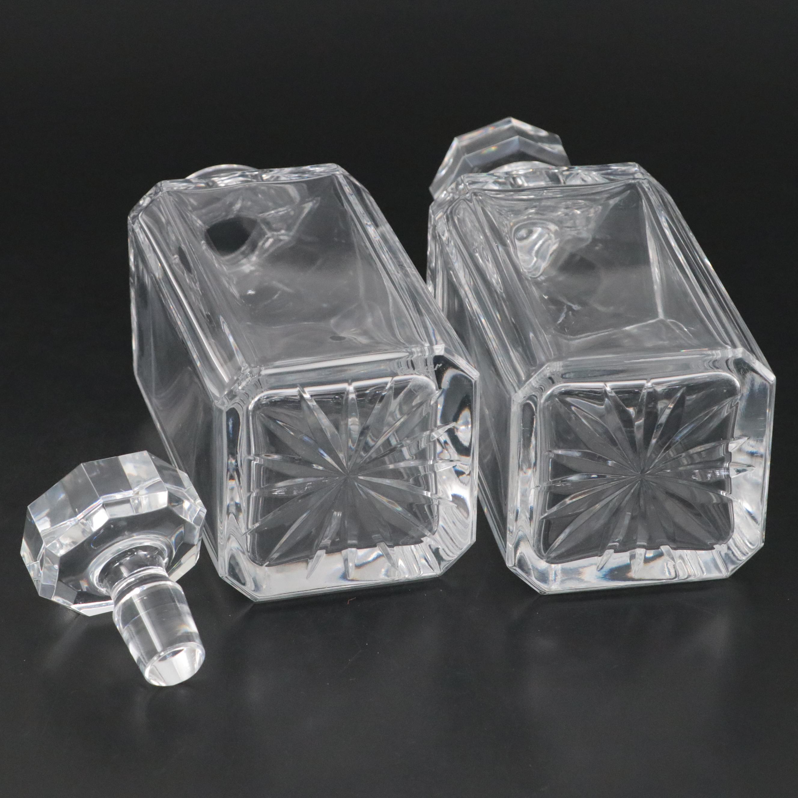 Cartier Crystal Decanters with Italian-Made Burgundy Leather and Brass Tantalus