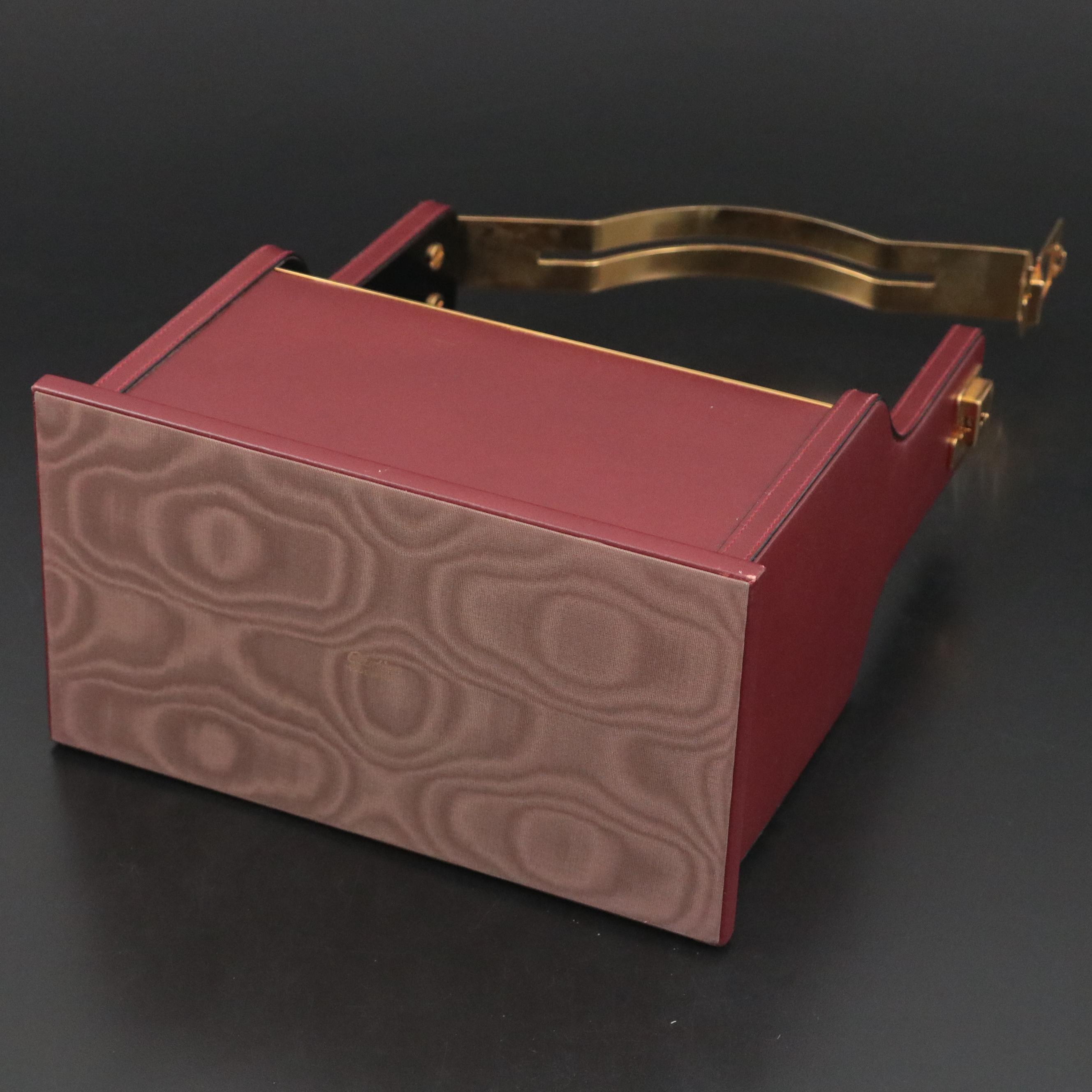 Cartier Crystal Decanters with Italian-Made Burgundy Leather and Brass Tantalus