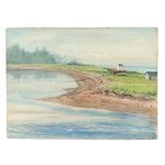 William J. Greenwood Coastal Landscape Watercolor Painting "Nova Scotia," 1973