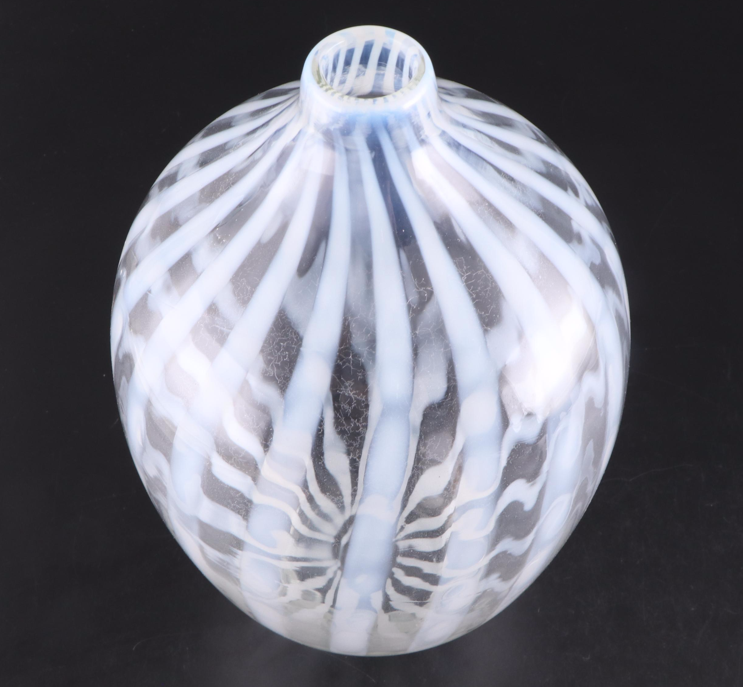 Murano Style Striped Pattern Glass Vase with Abstract Metal Sculpture
