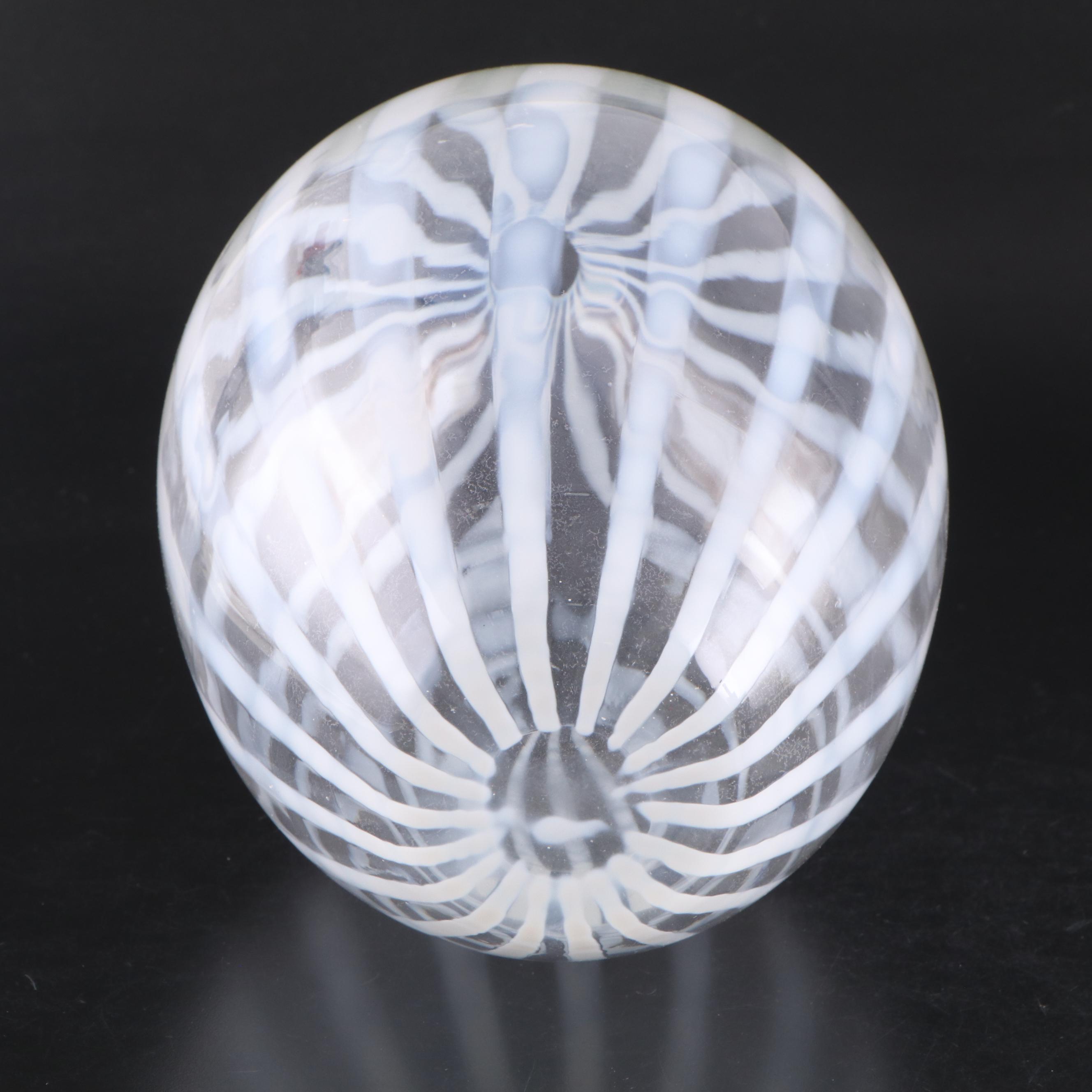 Murano Style Striped Pattern Glass Vase with Abstract Metal Sculpture