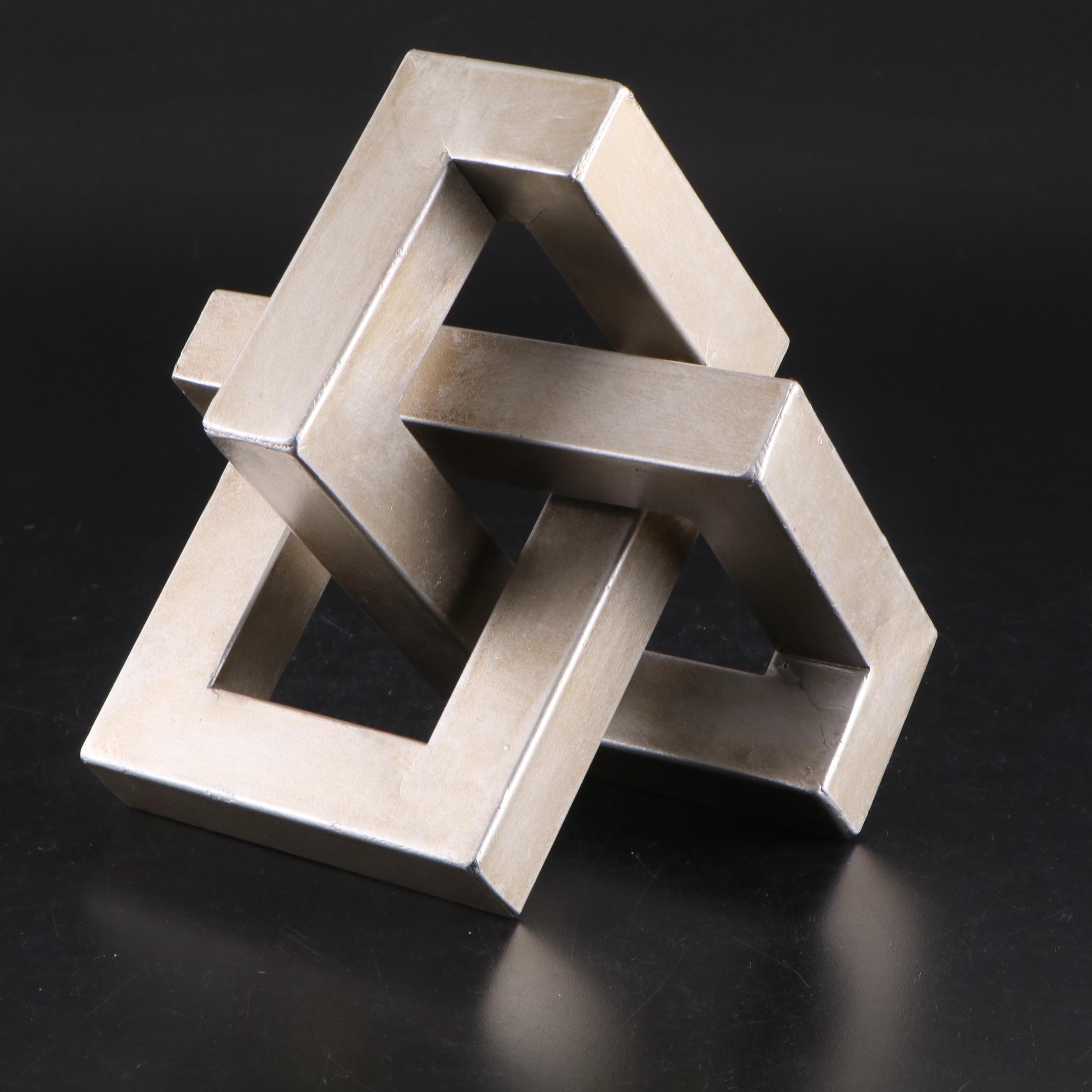 Murano Style Striped Pattern Glass Vase with Abstract Metal Sculpture