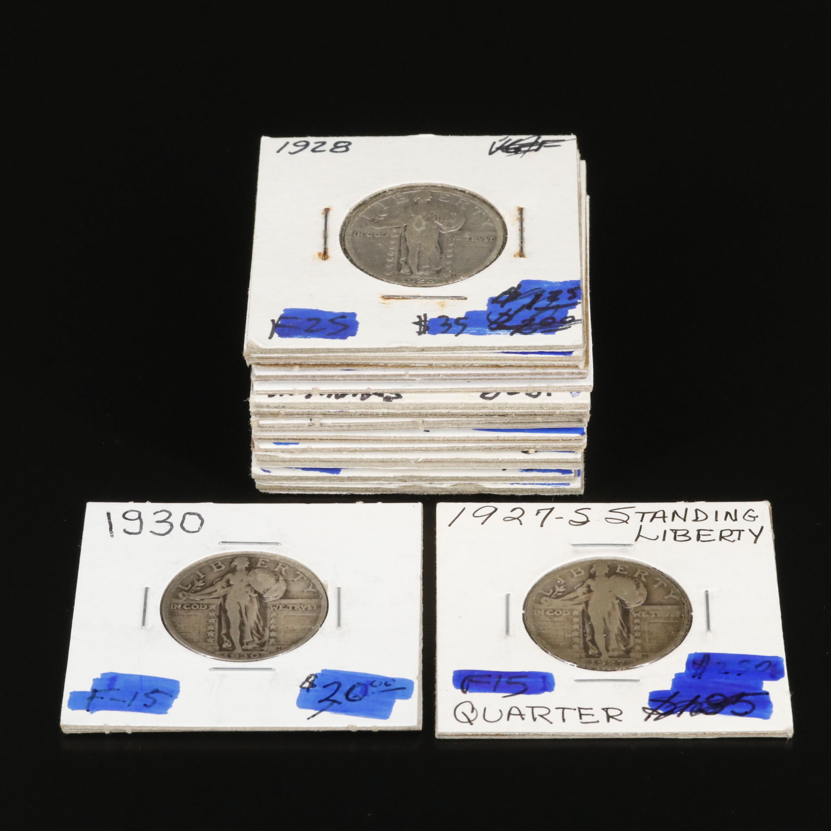 Collection of Fifteen Different Standing Liberty Quarters 1925-1930 Complete