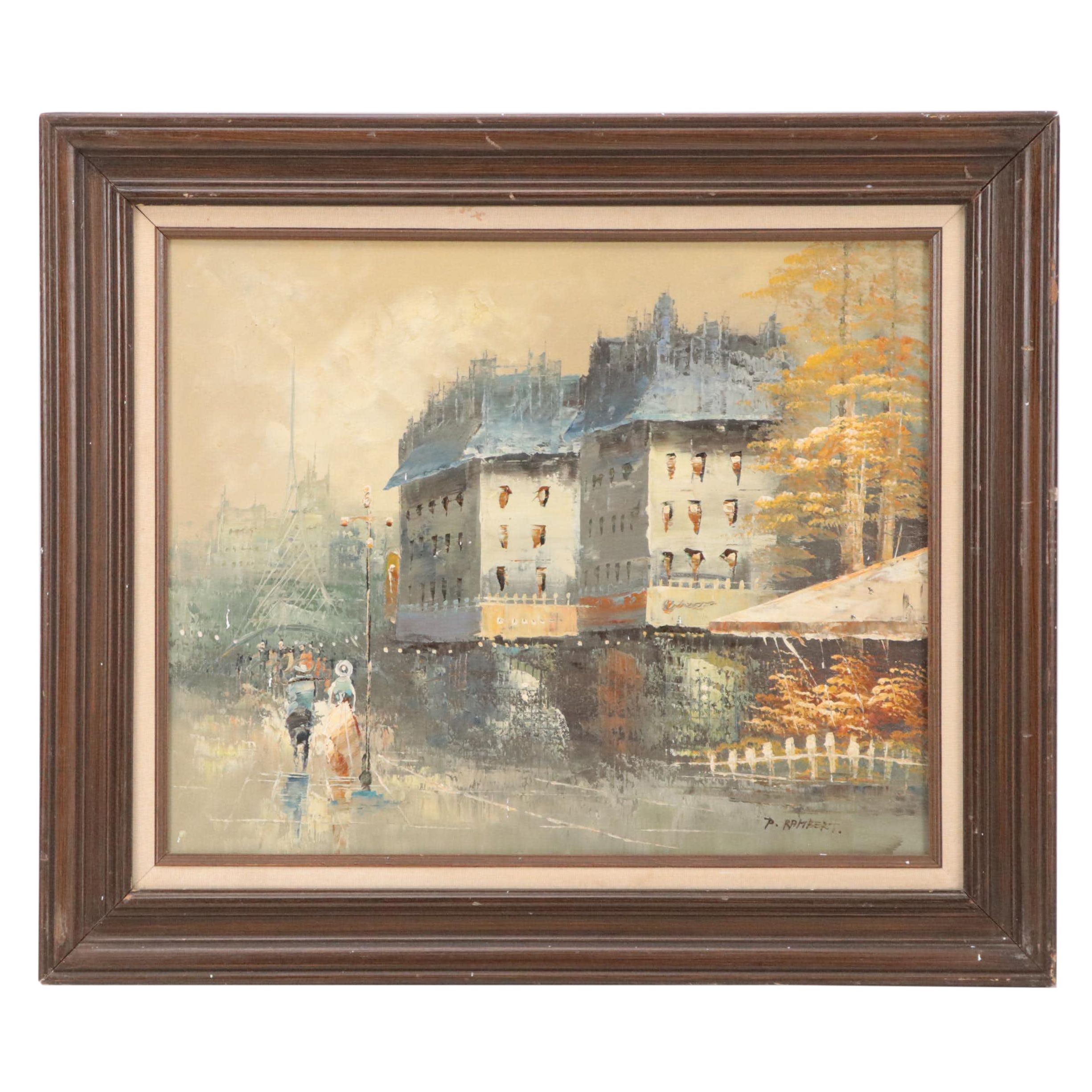 P. Rambert Parisian Street Scene Oil Painting
