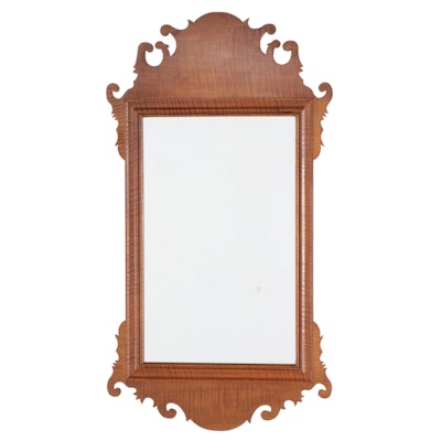 Chippendale Style Tiger Maple Framed Wall Mirror, 20th Century