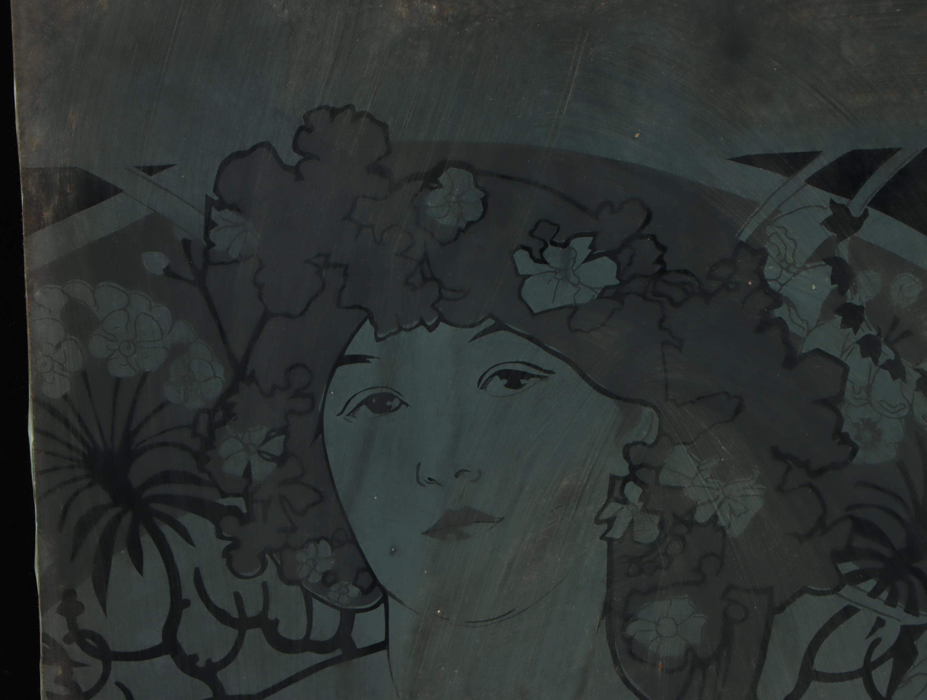 Art Nouveau Style Etched Glass Pane with Floral Motif Glass Tile and More