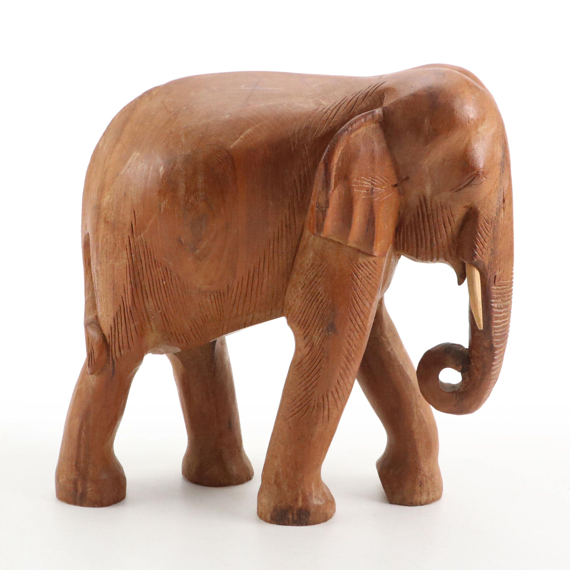 HandCarved Wooden Southeast Asian Elephant EBTH