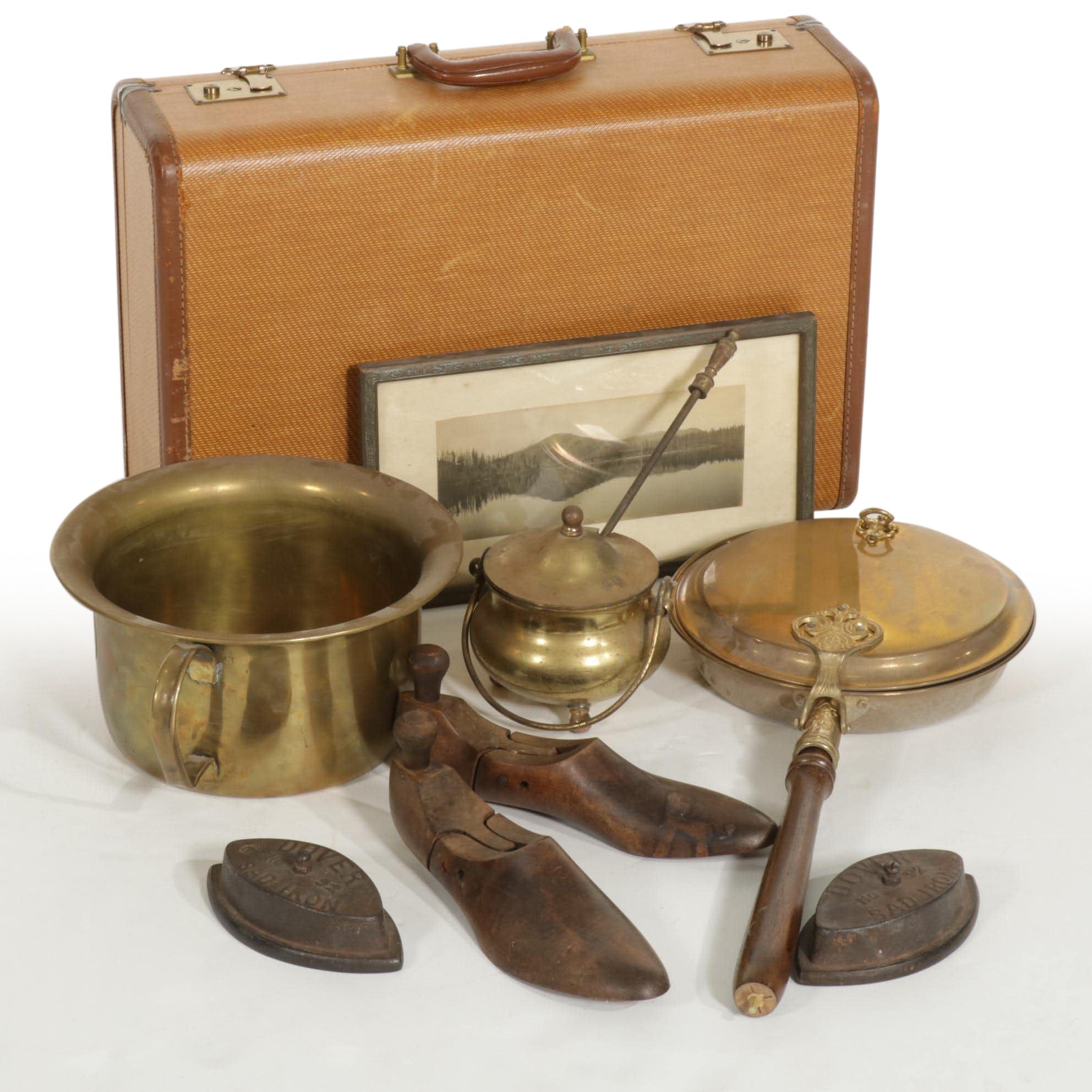 Brass Fire Starter Set, Novelty Chamber Pot, Jointed Shoe Stretchers and More