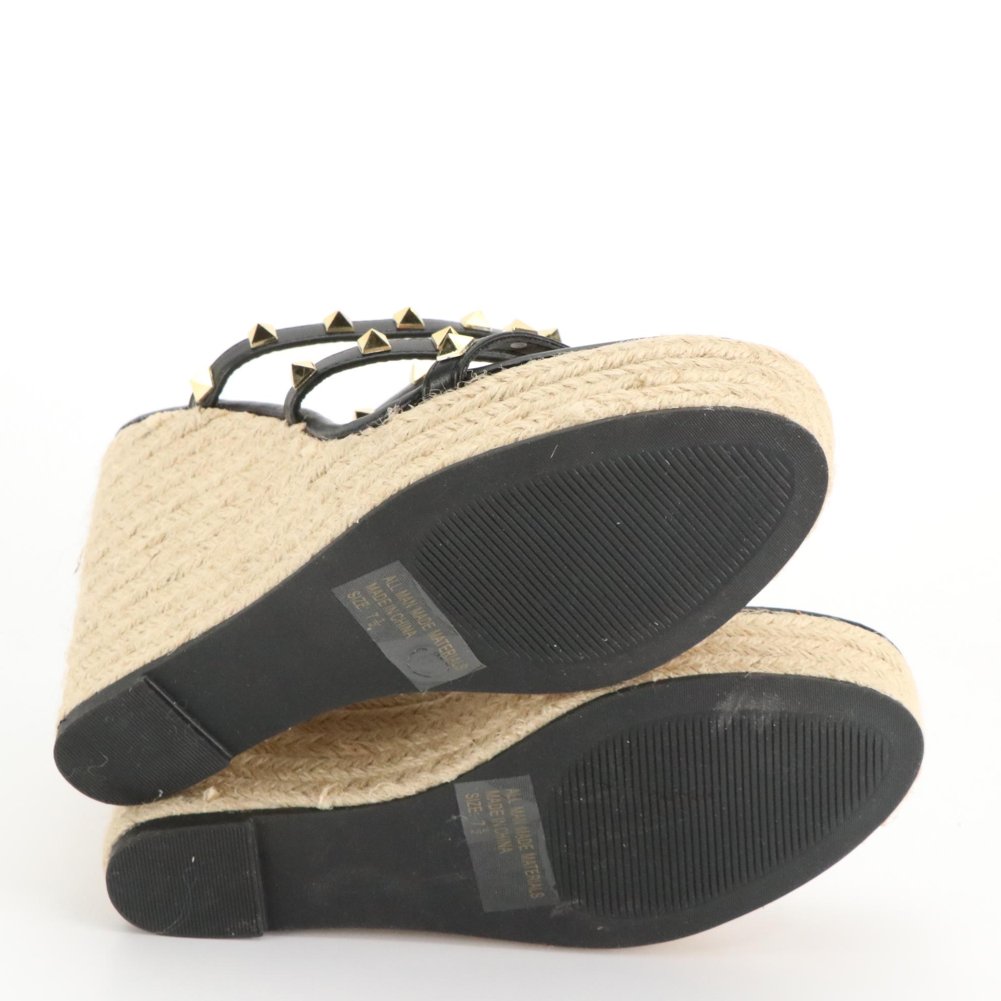 Wild Diva Lounge Ayla-70 Studded Wedges and Bona-41 Square Toe Sandals, Boxes