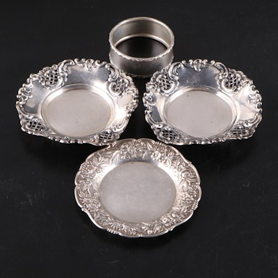 American Sterling Silver Dishes and Napkin Ring, Late 19th / Early 20th Century