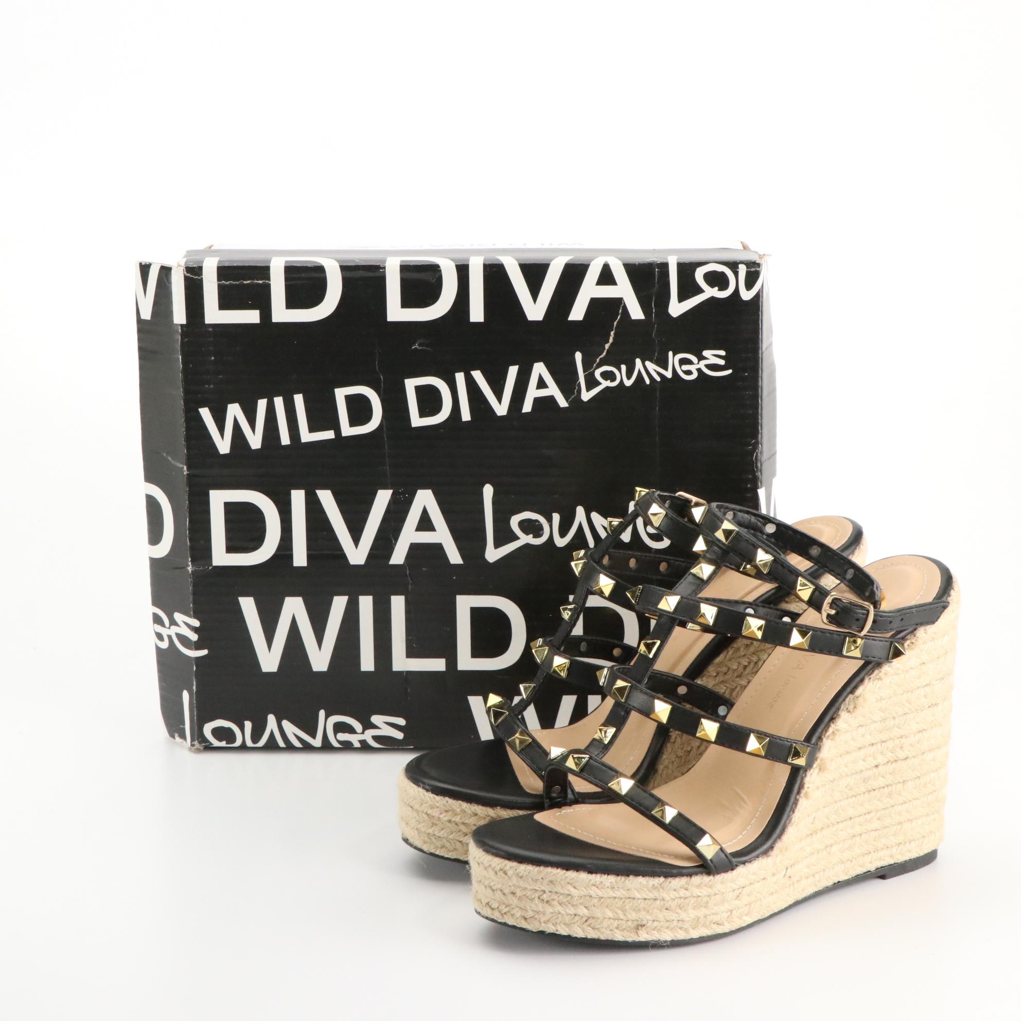 Wild Diva Lounge Ayla-70 Studded Wedges and Bona-41 Square Toe Sandals, Boxes