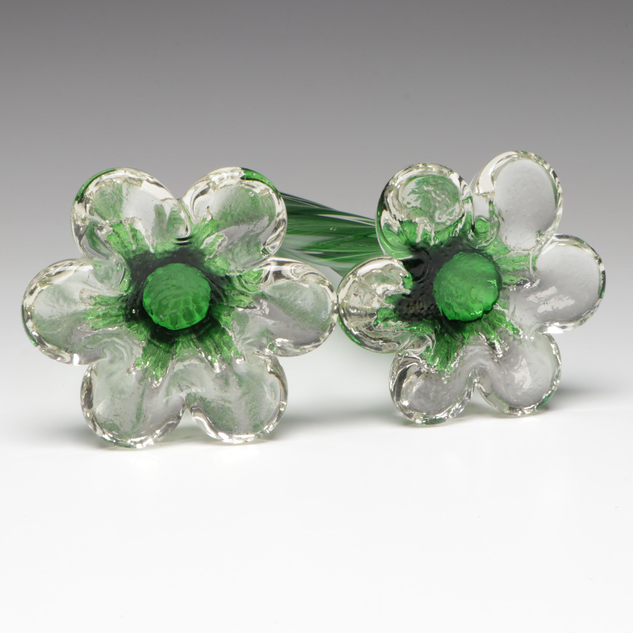 Green and Clear Twisted Glass Elephant Foot Vases