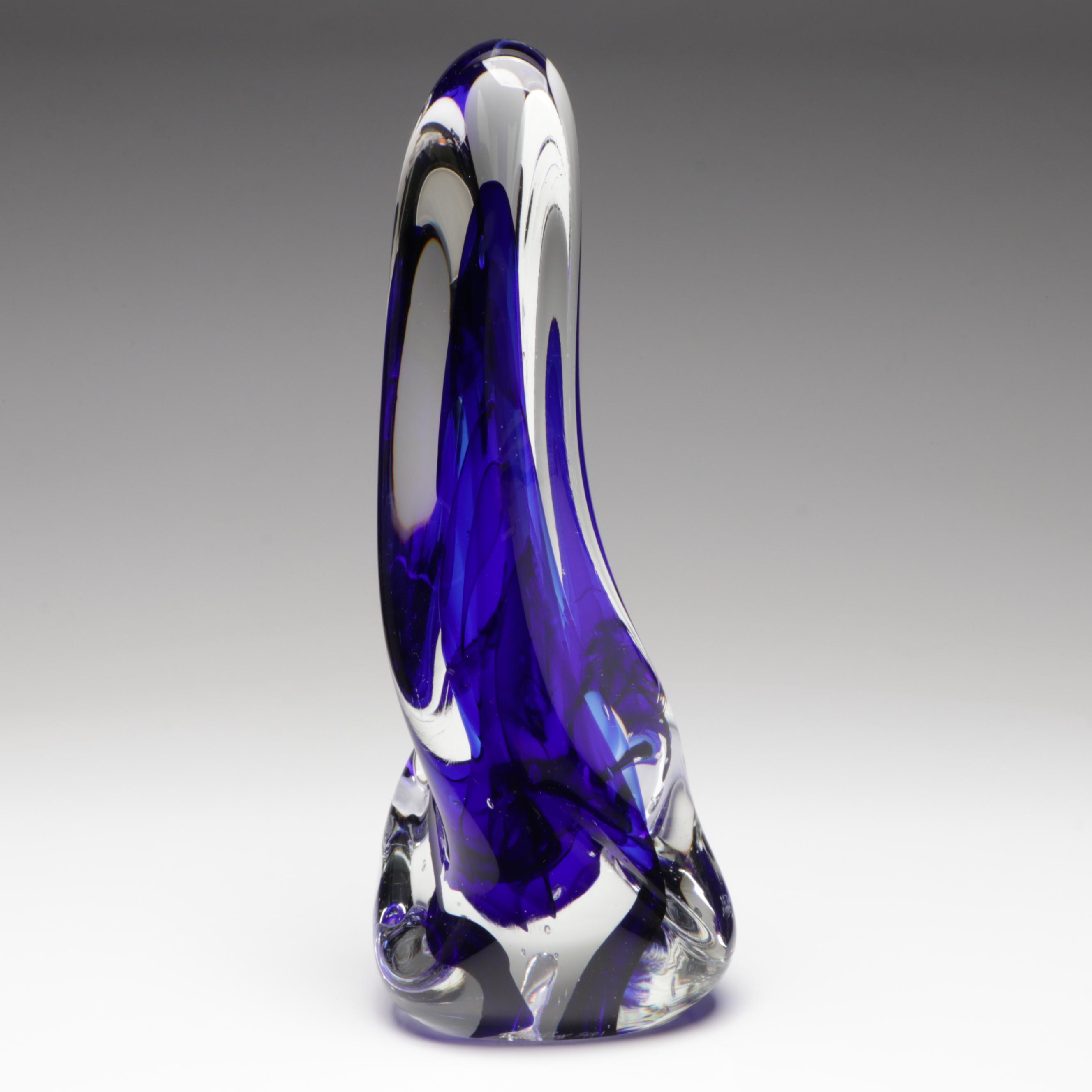 Rollin Karg Handcrafted Cobalt Blue Abstract Studio Art Glass Sculpture, 2001
