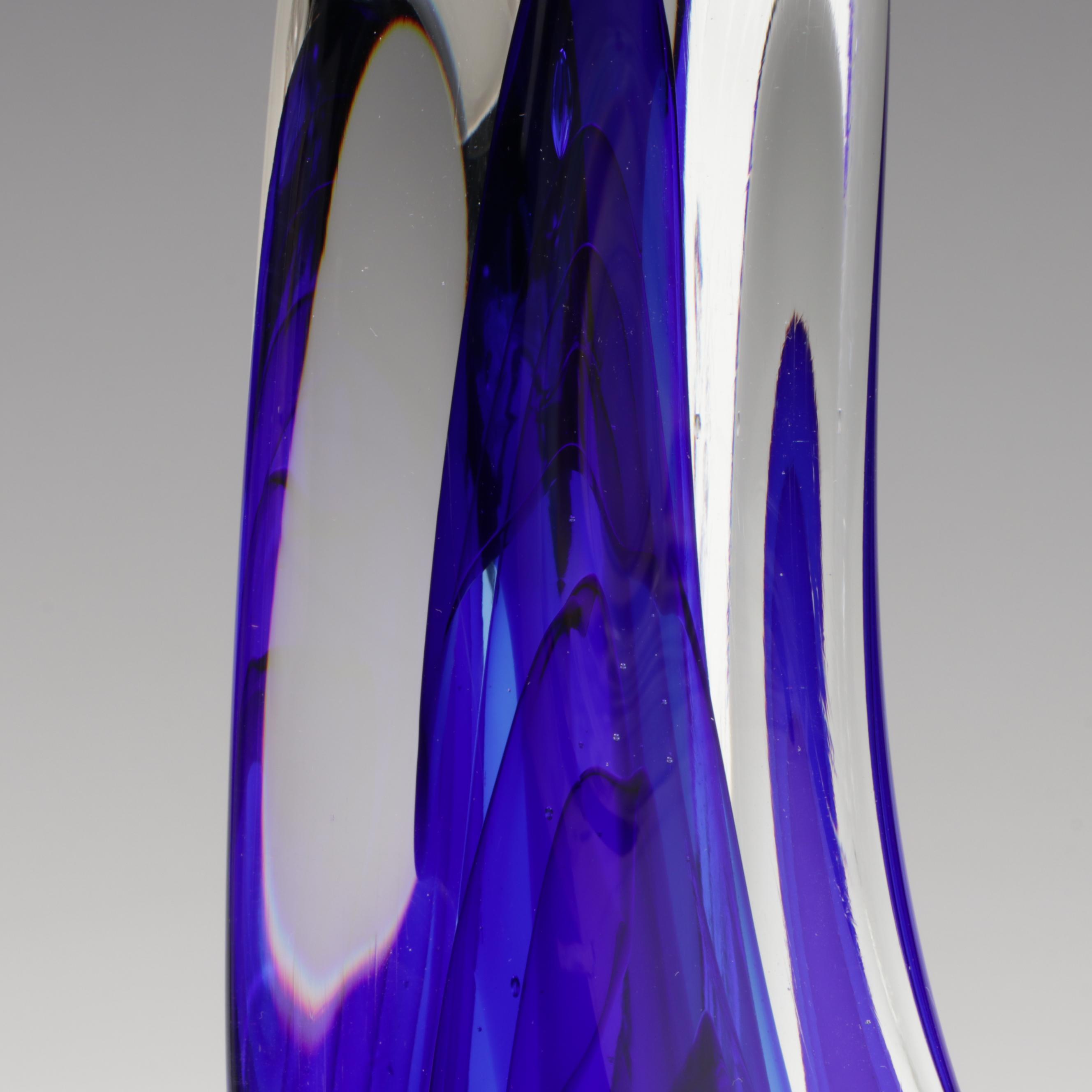 Rollin Karg Handcrafted Cobalt Blue Abstract Studio Art Glass Sculpture, 2001