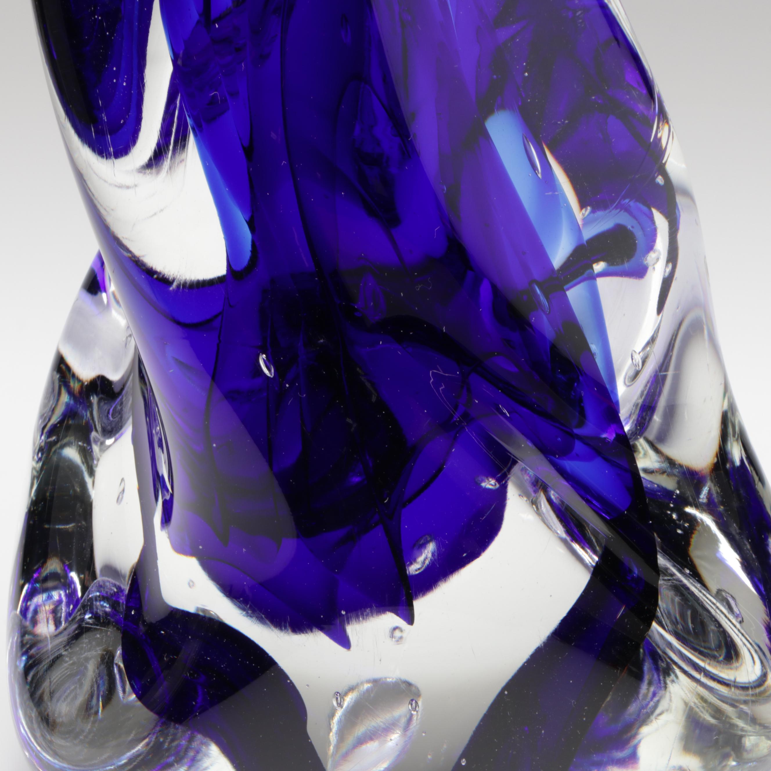 Rollin Karg Handcrafted Cobalt Blue Abstract Studio Art Glass Sculpture, 2001