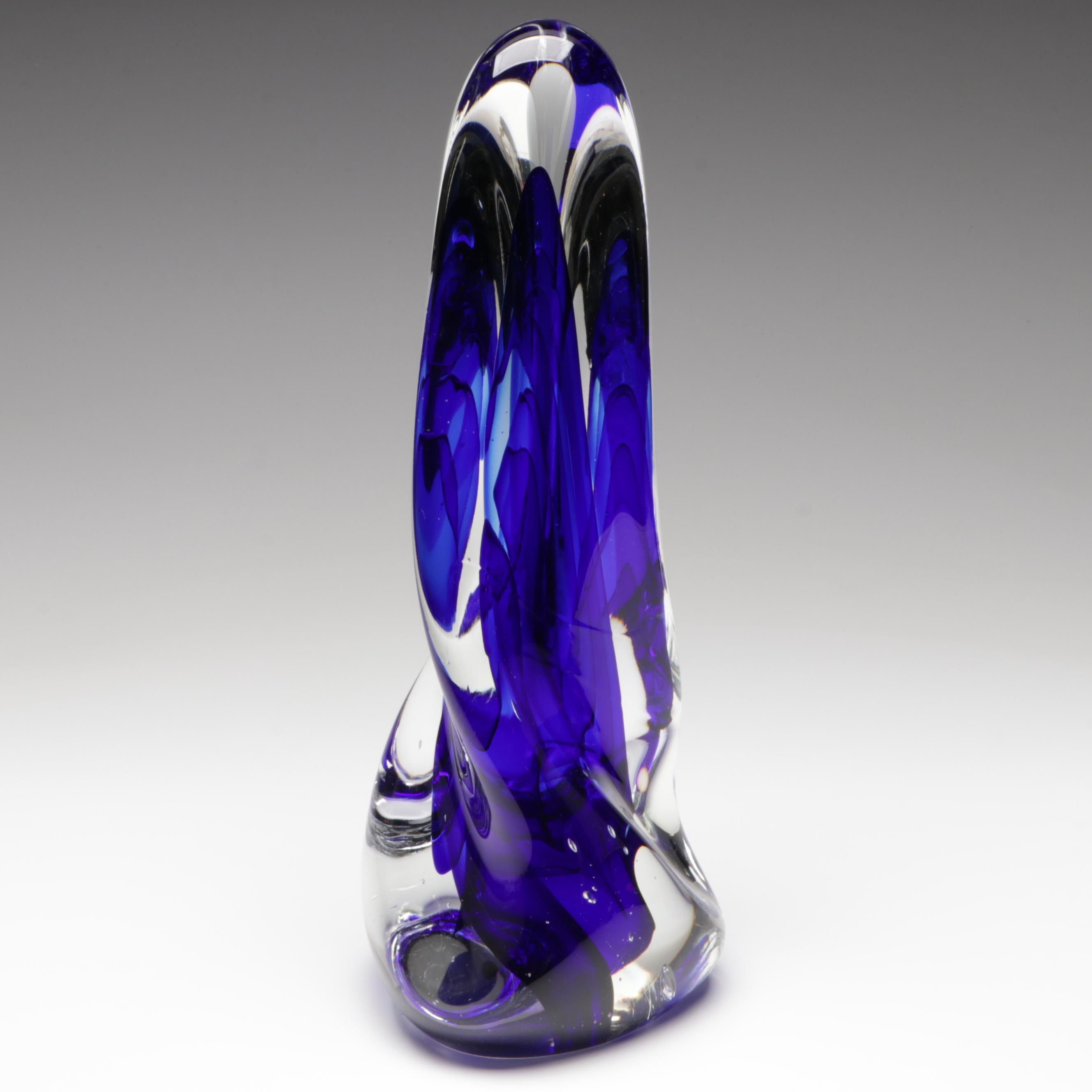 Rollin Karg Handcrafted Cobalt Blue Abstract Studio Art Glass Sculpture, 2001